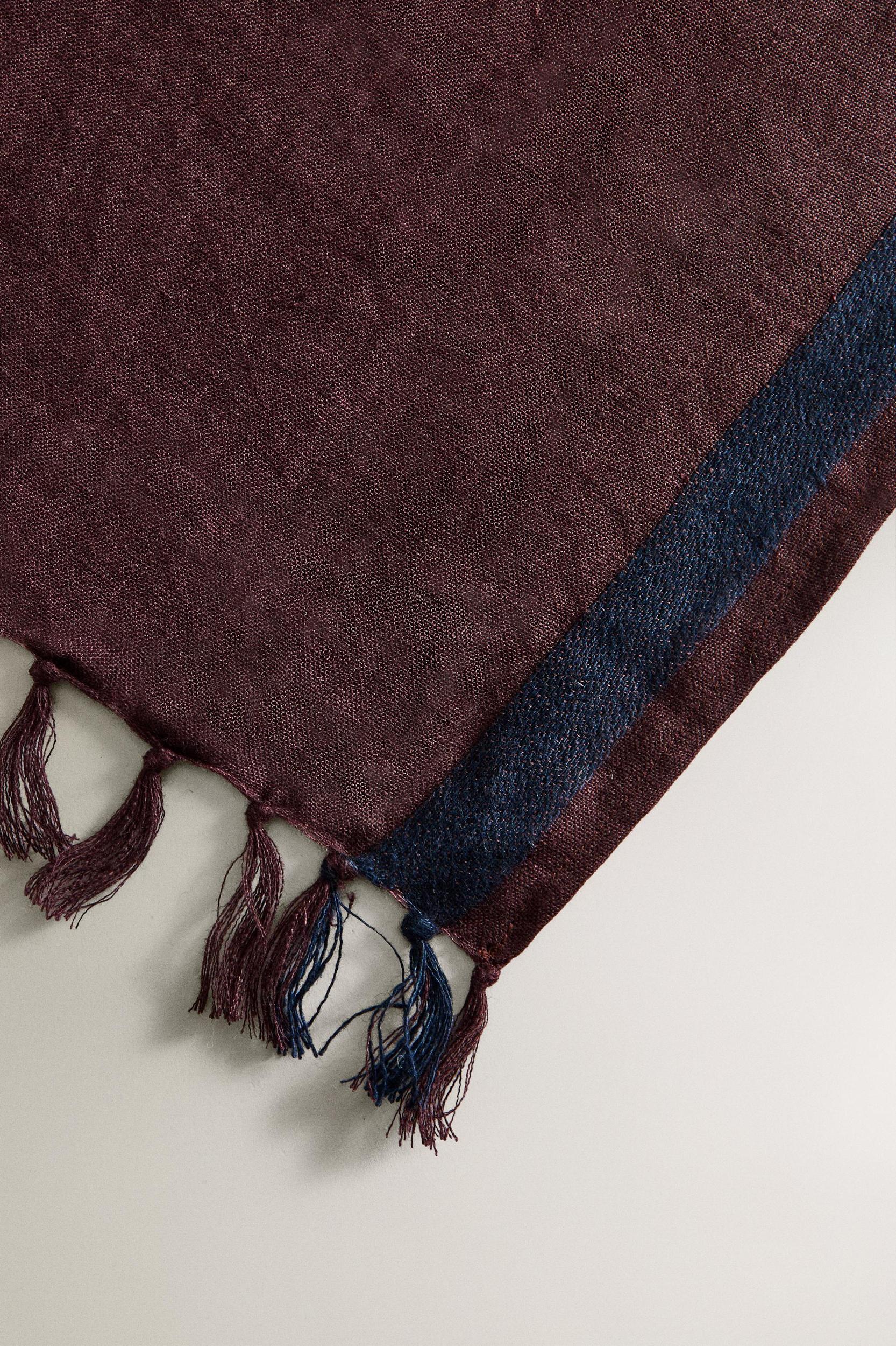 STRIPED LINEN BEACH WRAP TOWEL WITH FRINGING Product Image