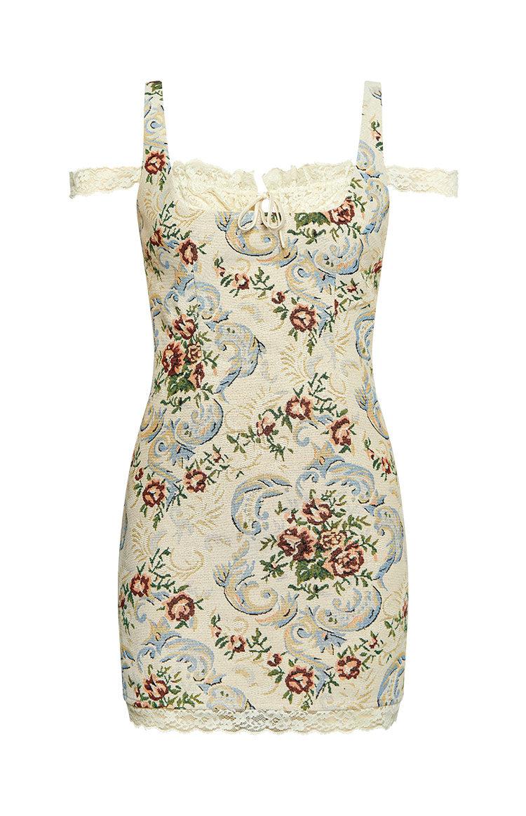 Daydreaming Beige Tapestry Mini Dress Product Image