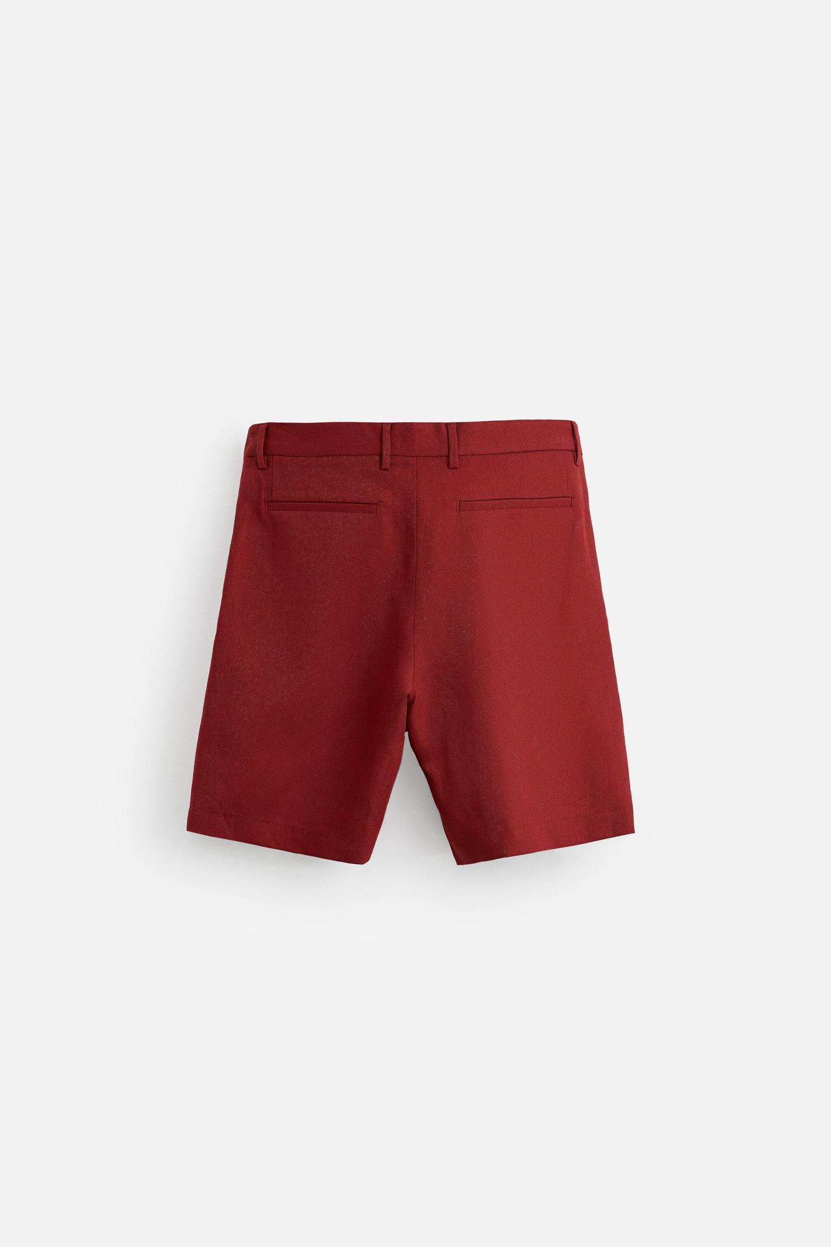 COTTON LINEN TEXTURED BERMUDA SHORTS Product Image