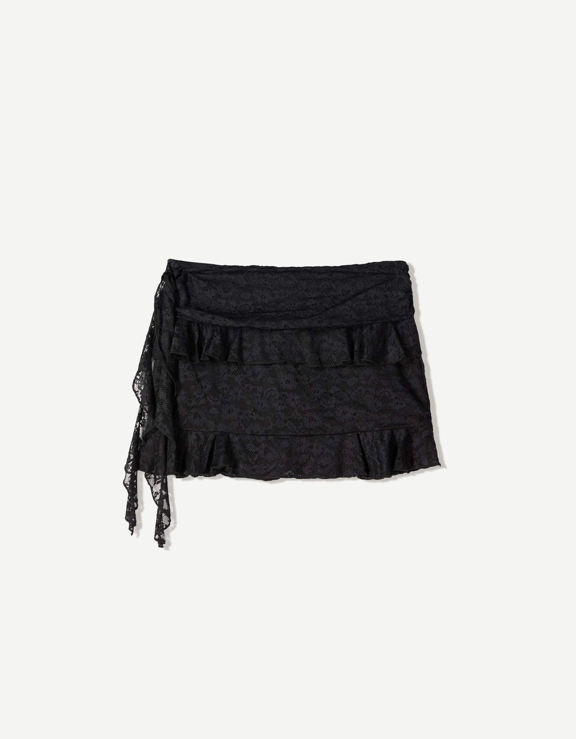 Blonde lace mini skirt with ruffles Product Image