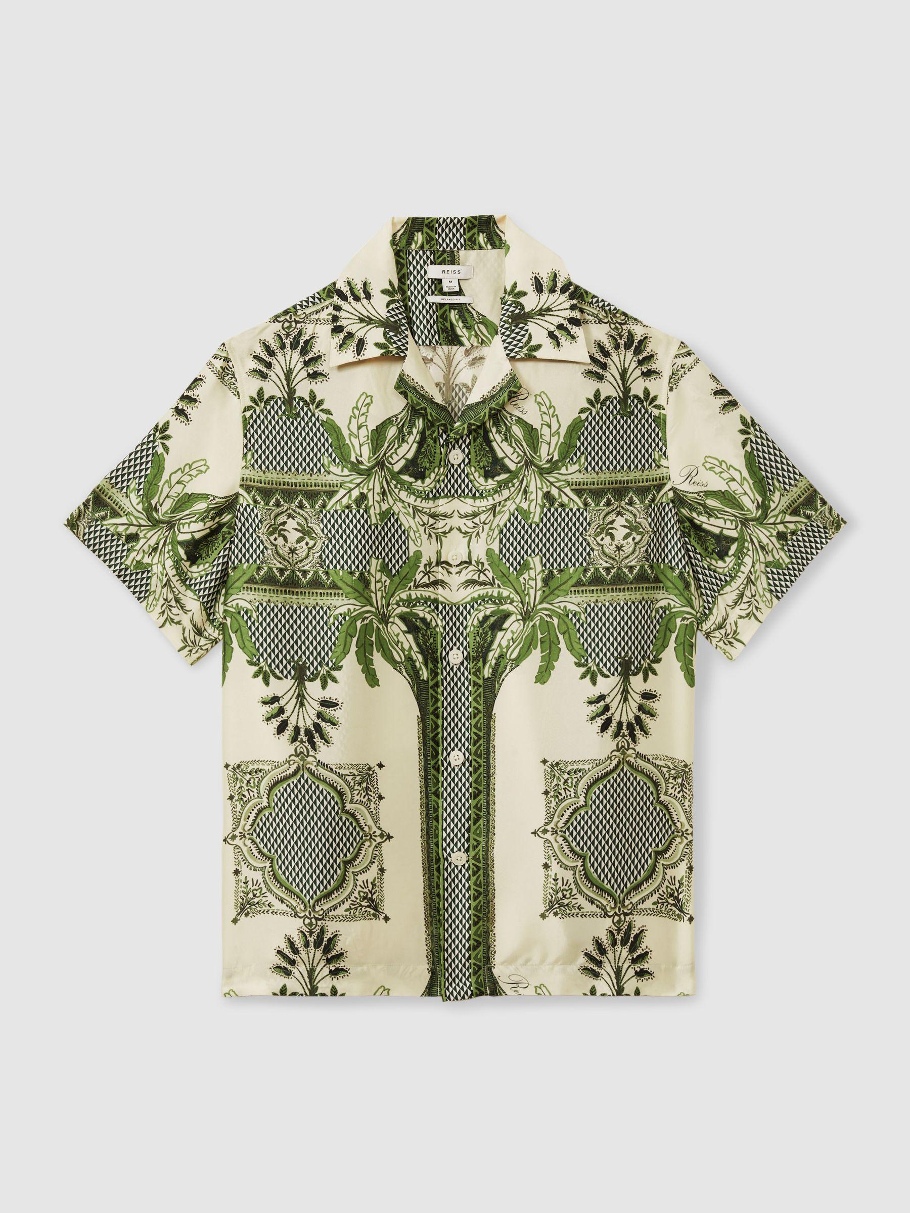 Lulu Bright Green Relaxed Palm Print Cuban Collar Shirt Product Image
