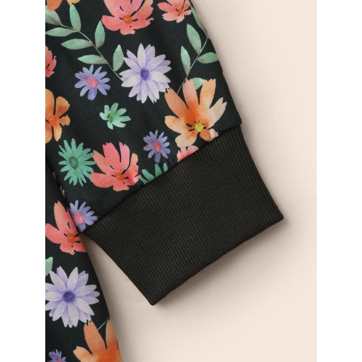 Plus Size Floral Patchwork Pocket Hooded Sweatshirt Women Multicolor Casual Contrast Hooded Everyday Sweatshirts BloomChic 22-24/3X Product Image