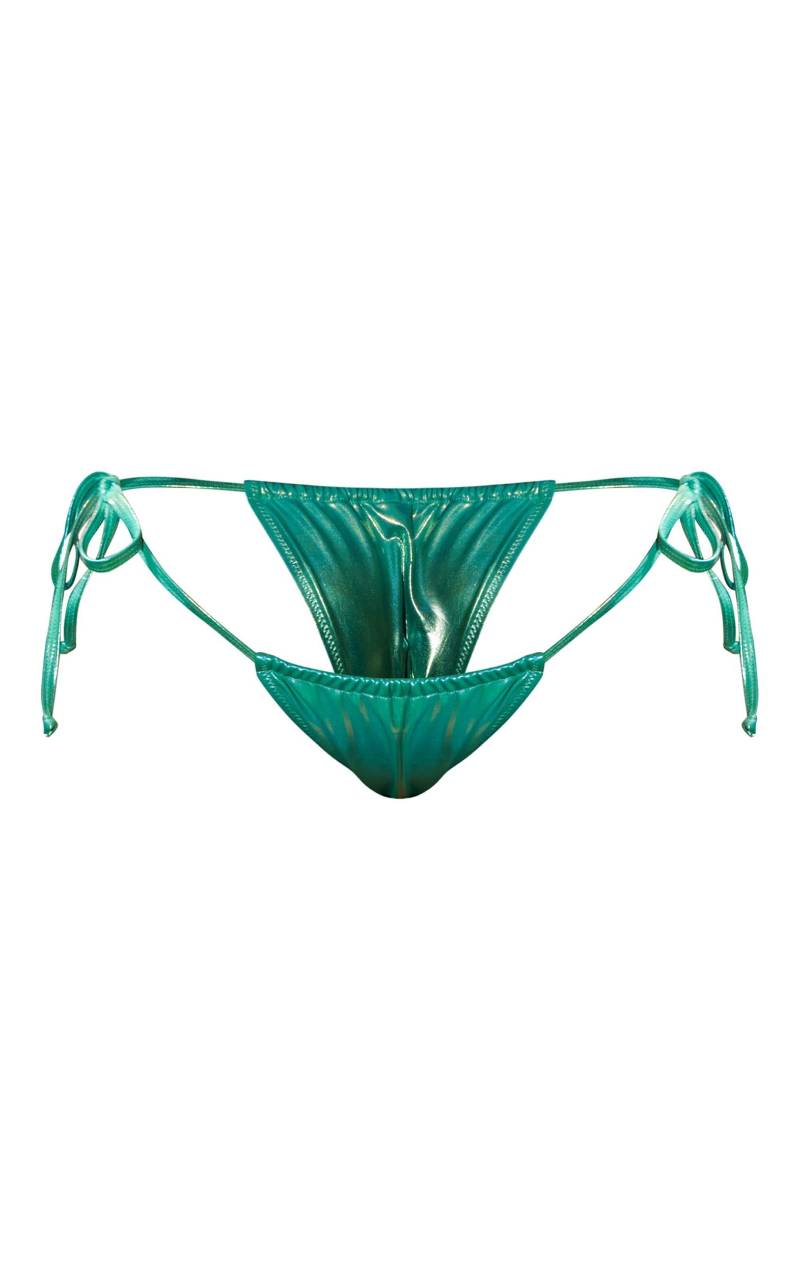 Green Tie Side Metallic Bikini Bottoms Product Image