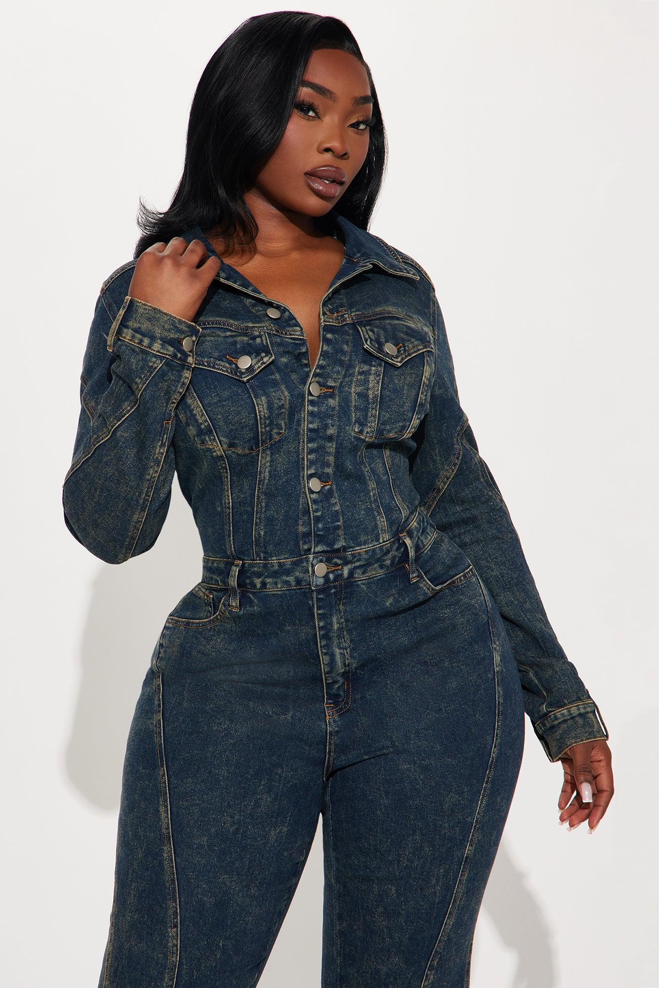Downtown Vibe Denim Jumpsuit - Dark Wash Product Image