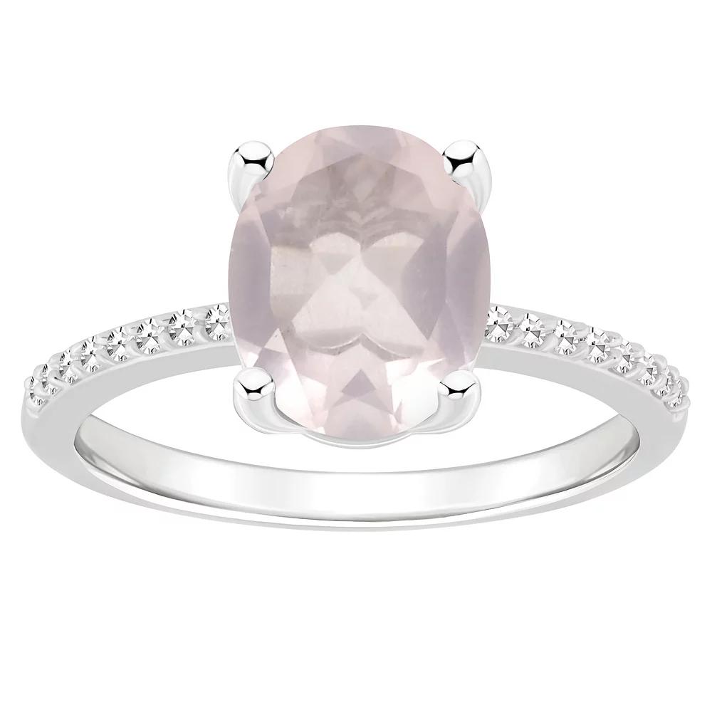 Alyson Layne Sterling Silver 10 mm x 8 mm Oval Gemstone & 1/10 Carat T.W. Diamond Ring, Women's, Size: 9, Pink Quartz Product Image