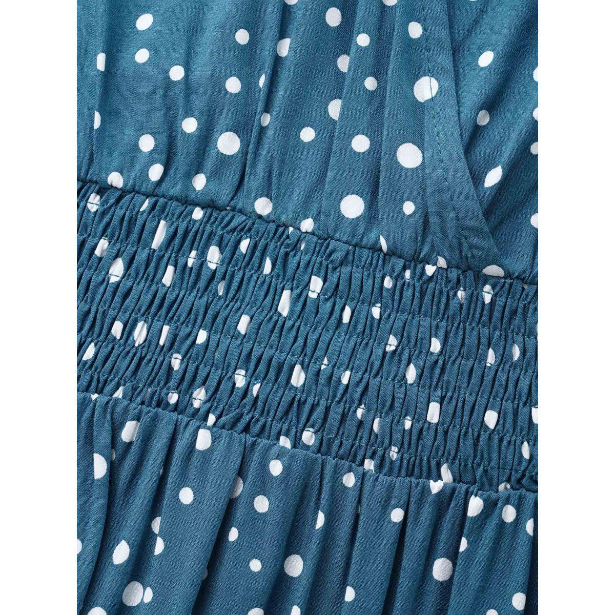 Plus Size Polka Dot Wrap Pocket Shirred Ruffle Sleeve Dress Aegean Women Timeless Patchwork Curvy Midi Dress BloomChic 18-20/2X Product Image