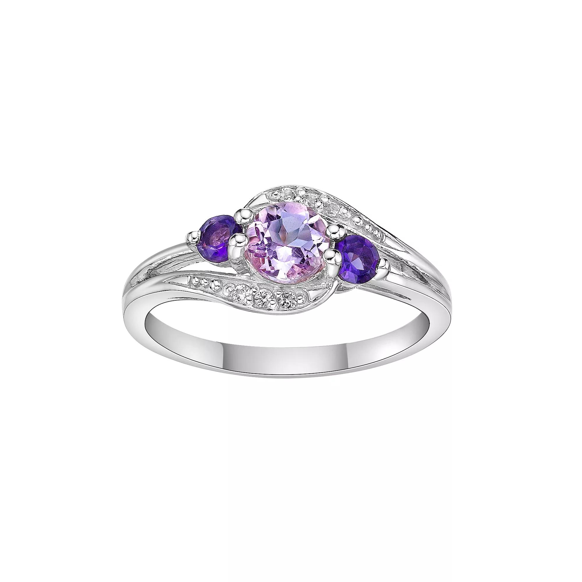 Gemminded 14k Rose Gold Over Silver Pink Amethyst & White Topaz Ring, Women's,  Product Image