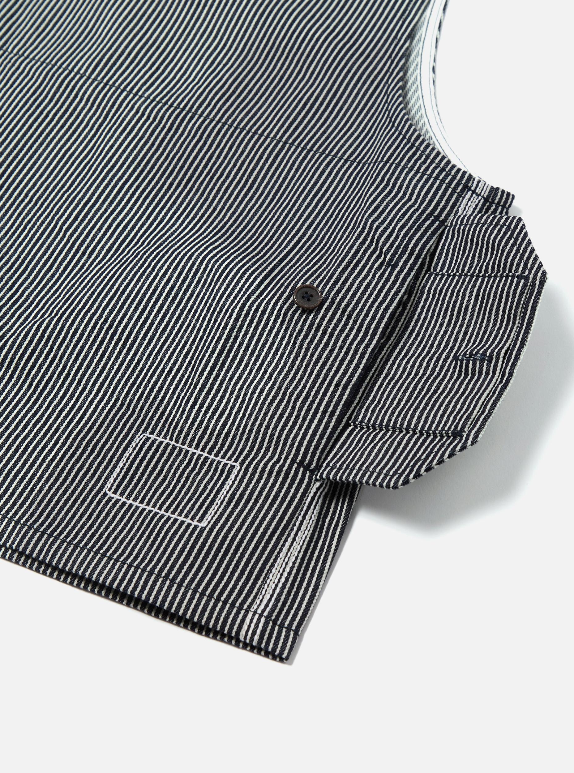 Universal Works Marine Gilet in Indigo Hickory Stripe Denim Product Image