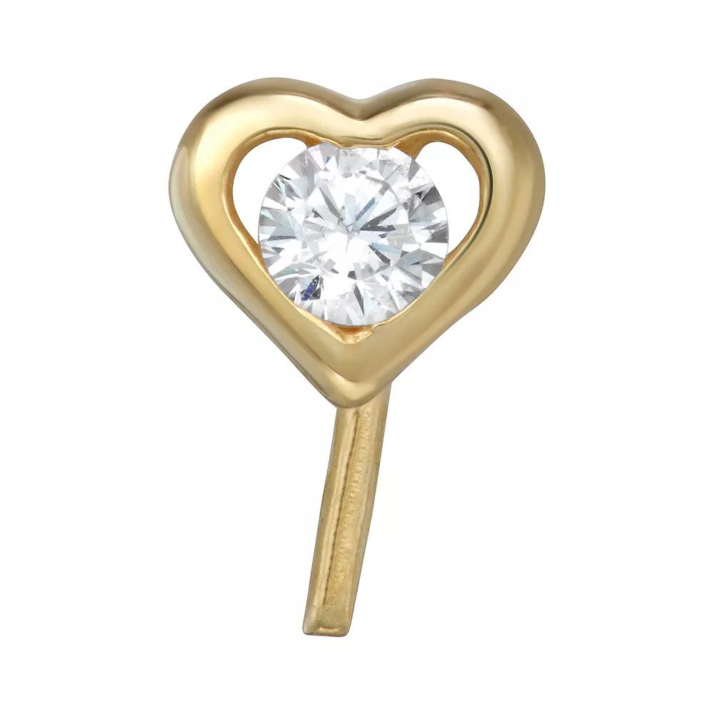 14K Gold Cubic Zirconia Heart Nose Stud, Women's Product Image