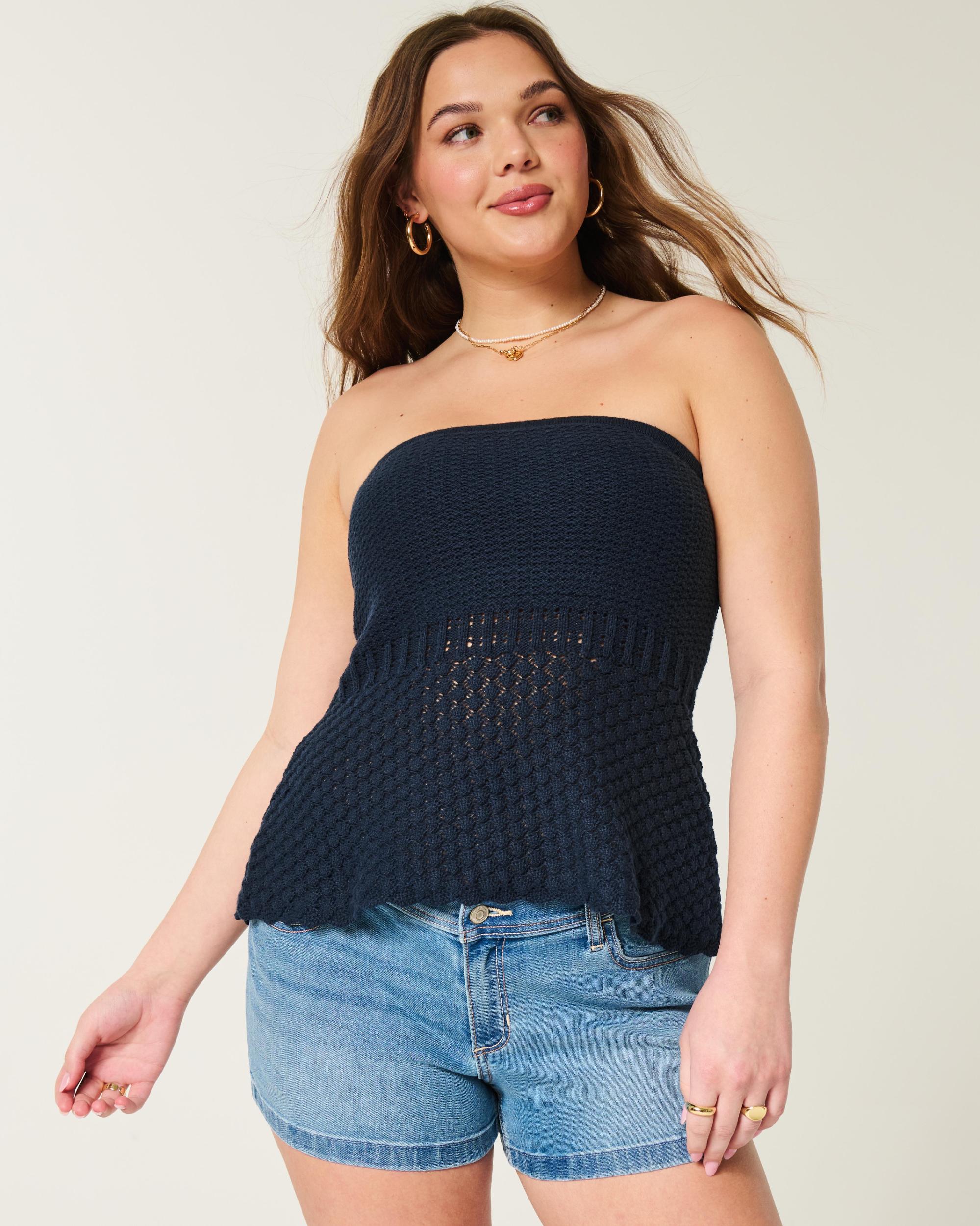 Crochet-Style Sweater Tube Top Product Image