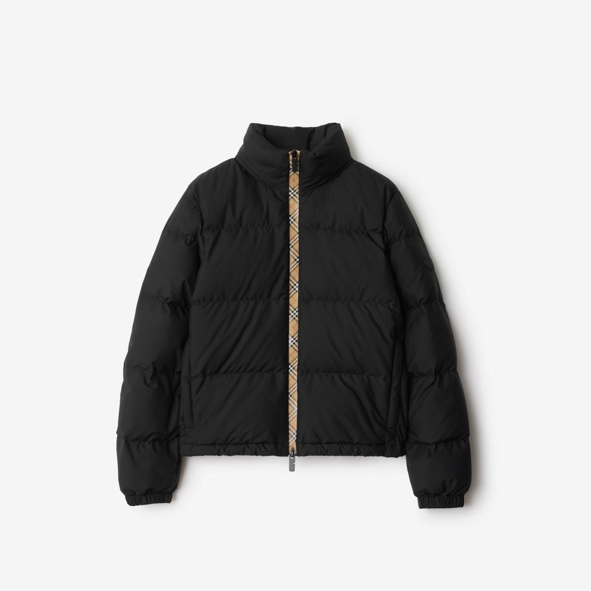 BURBERRY Zip Up Puffer Jacket Featuring Check Detail In Black Product Image