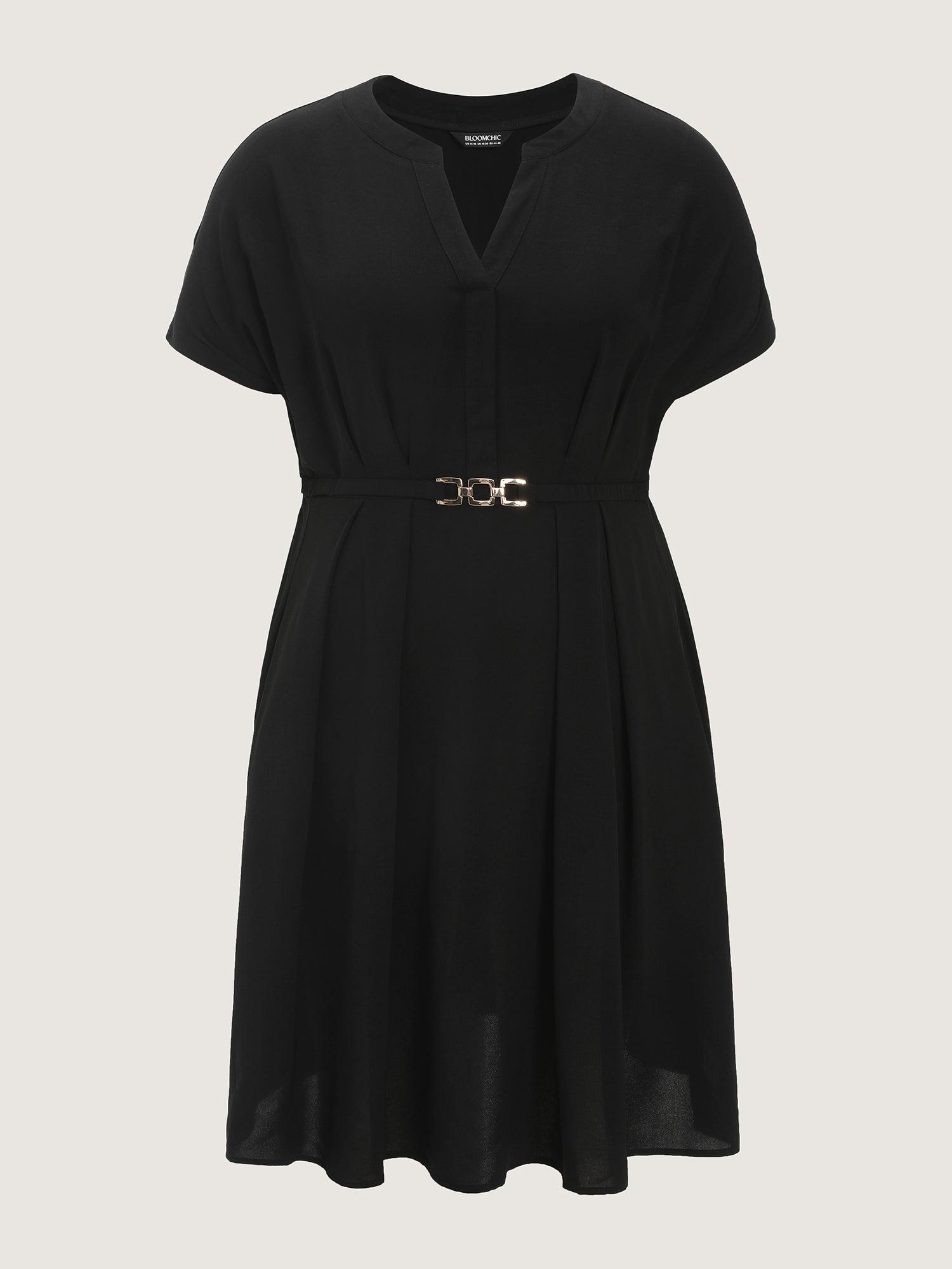 Pleated Belted Detail Pockets Midi Dress Female Product Image