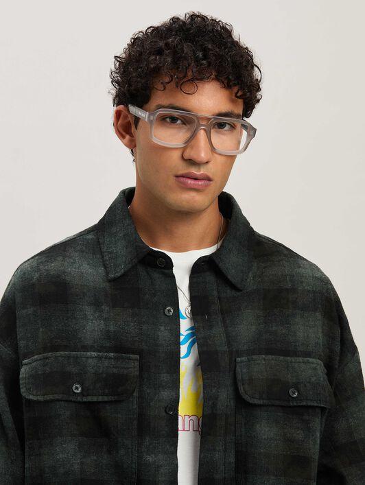 M CURVED LOGO CHECK SHIRT LS MILITARY GR Product Image