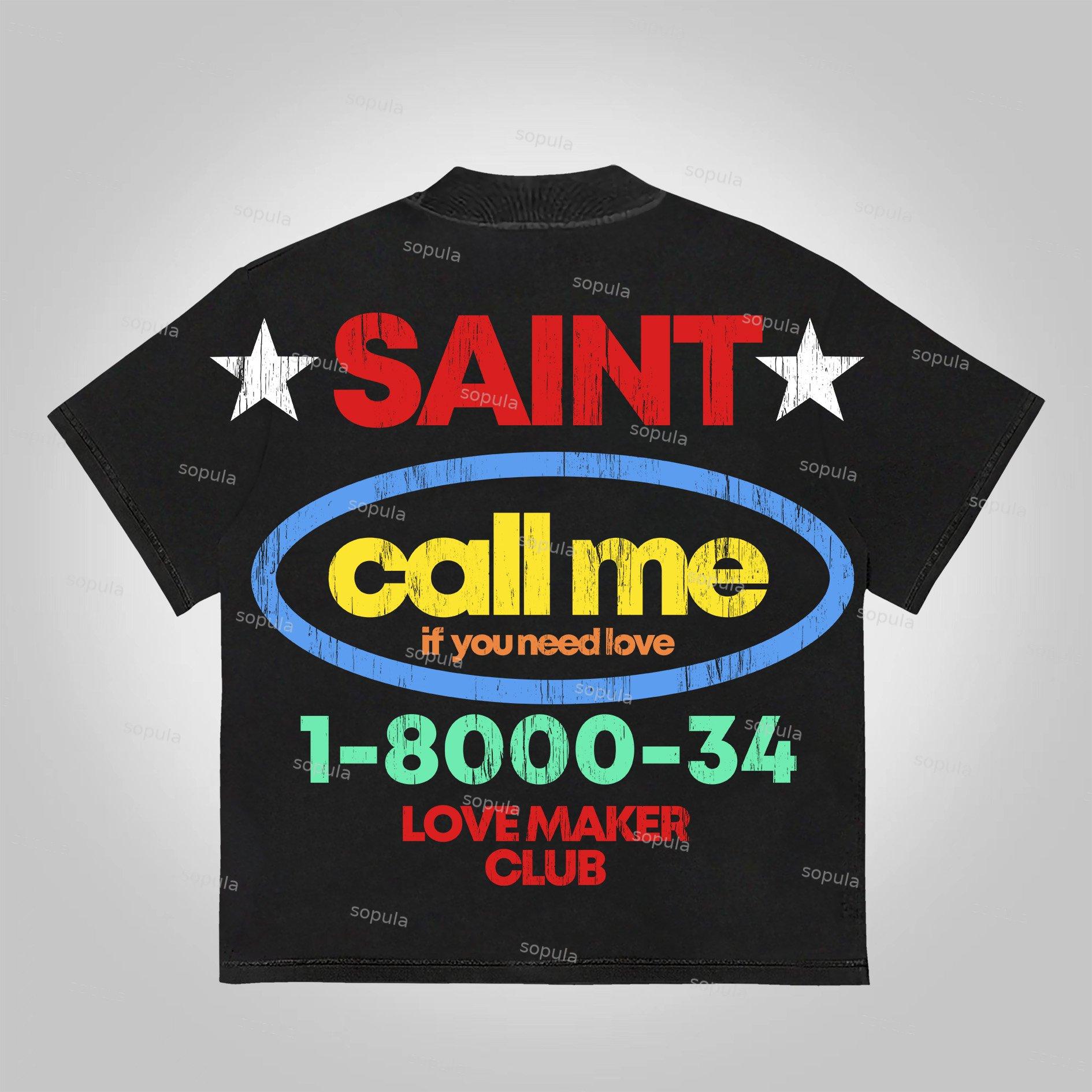 Sopula Vintage Saint Call Me If You Need Love Graphic Short T-Shirt Product Image