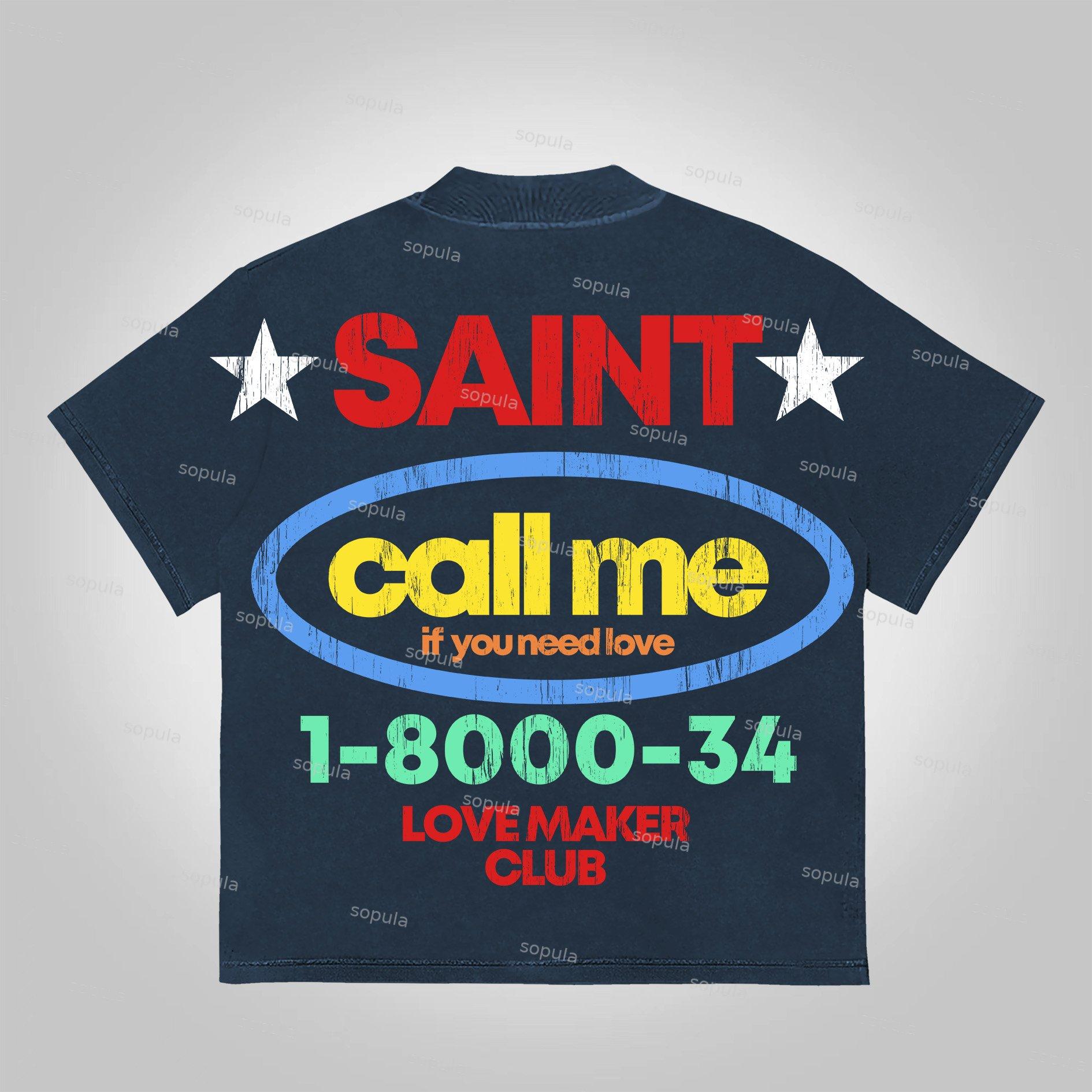 Sopula Vintage Saint Call Me If You Need Love Graphic Short T-Shirt Product Image