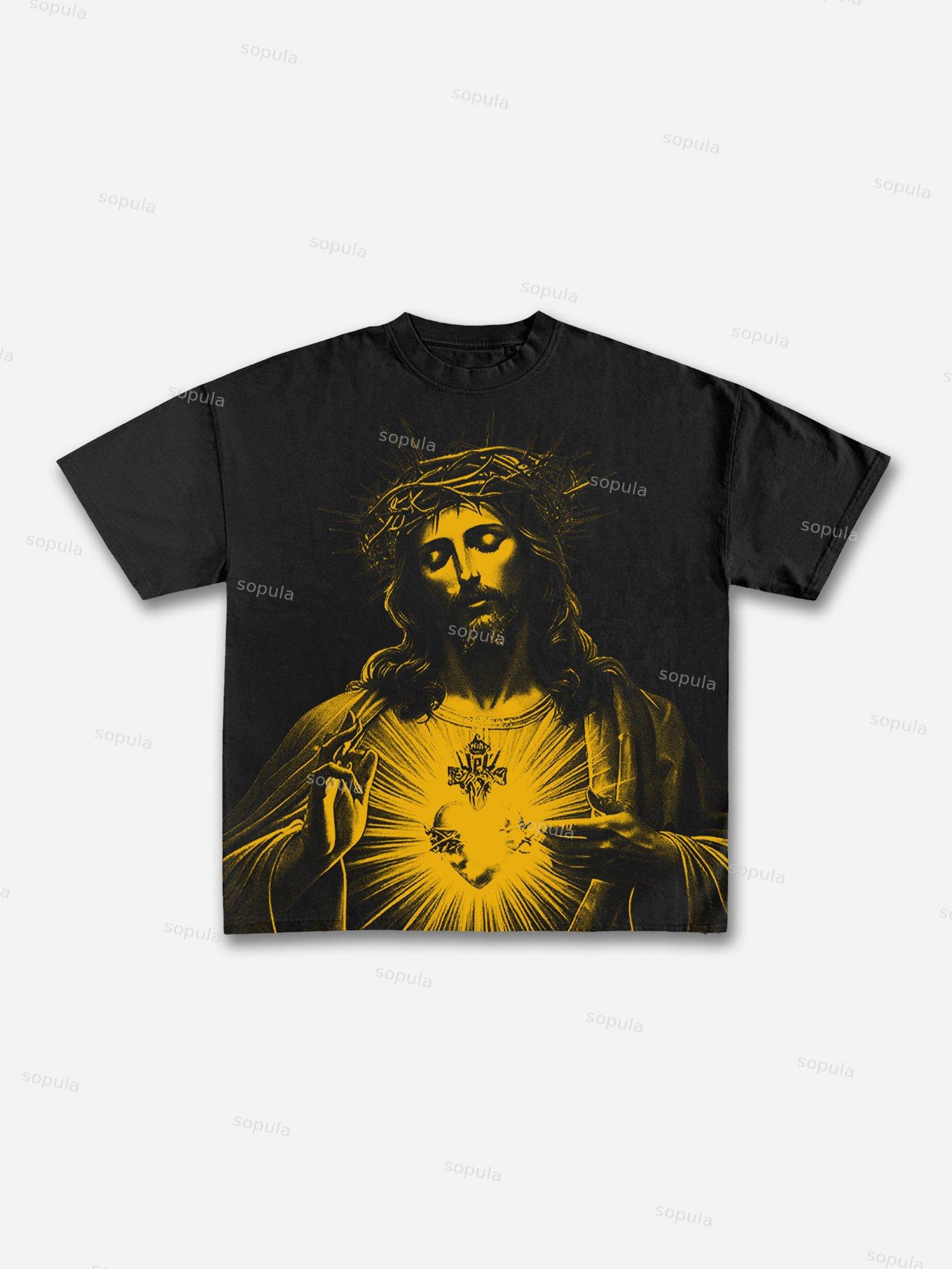 Valley Prayer Angel Vintage Distressed Graphic Cotton T-shirt Product Image