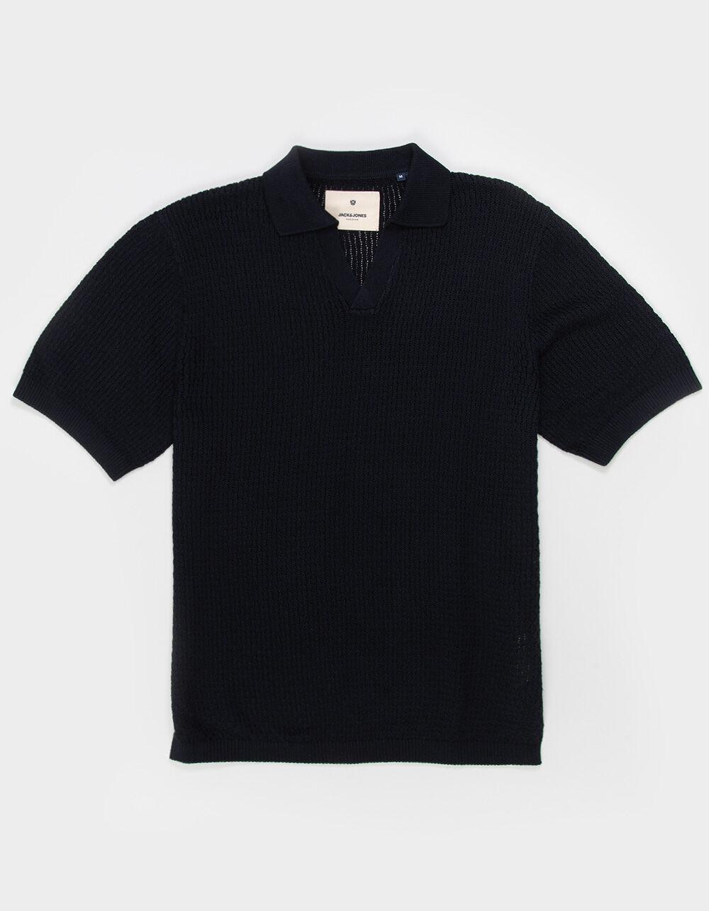 JACK & JONES Blupaulin Knit Mens Polo Shirt - BLACK Product Image