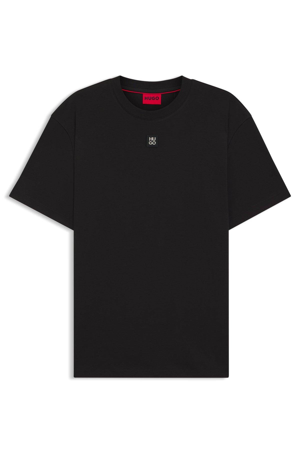 HUGO - Interlock-cotton regular-fit T-shirt with stacked logo - Black Product Image
