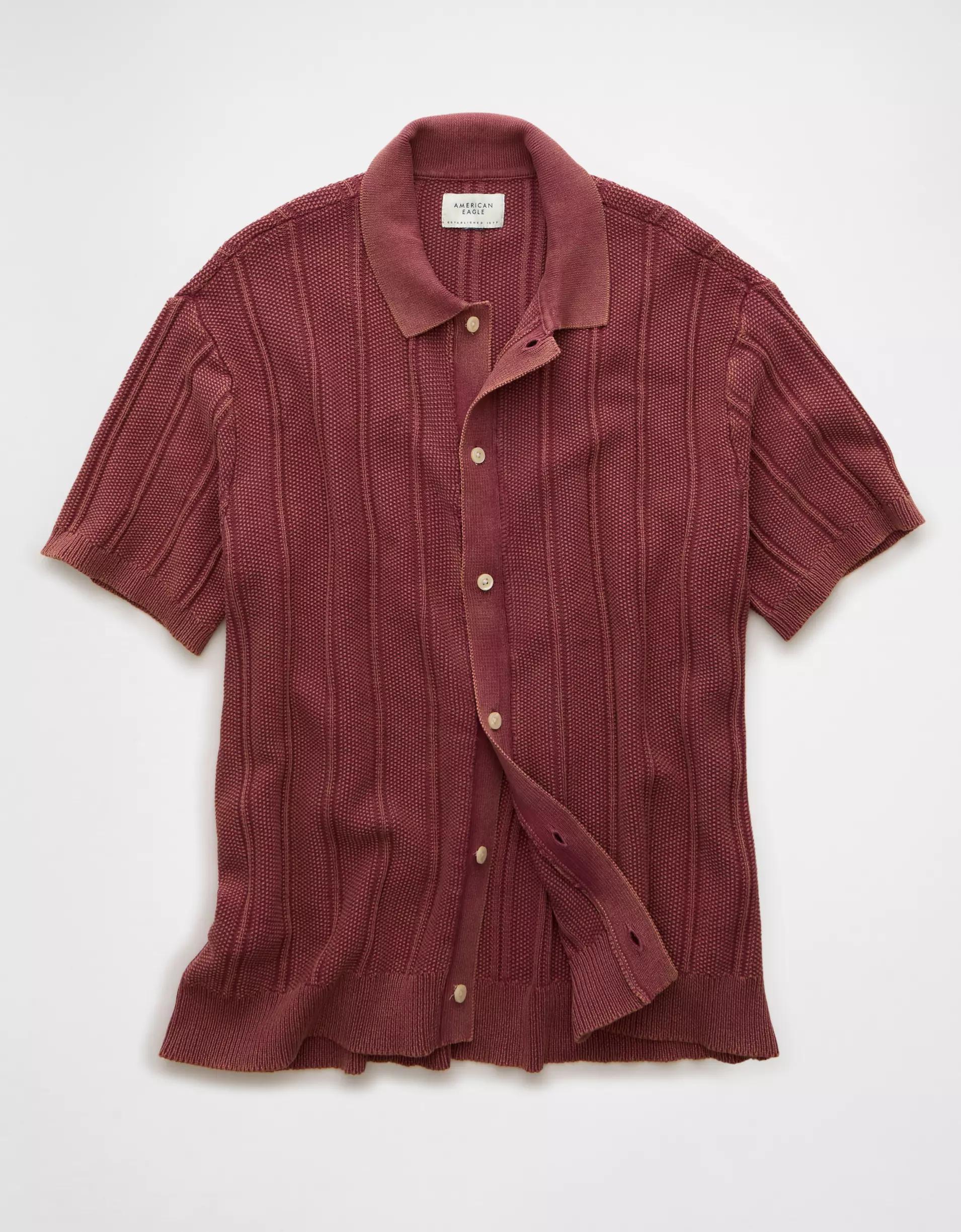 AE Weekend Washed Button-Up Sweater Polo Shirt Product Image