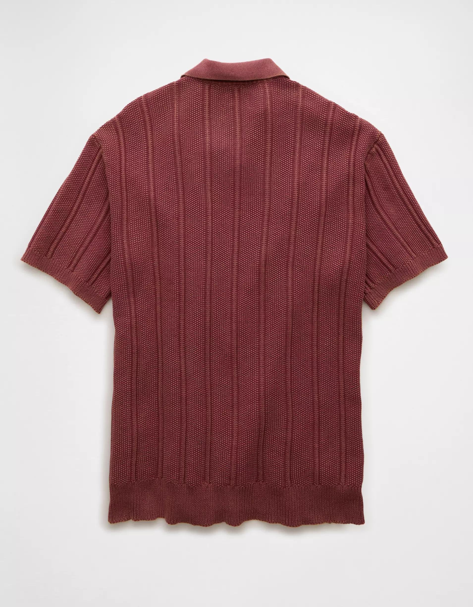 AE Weekend Washed Button-Up Sweater Polo Shirt Product Image
