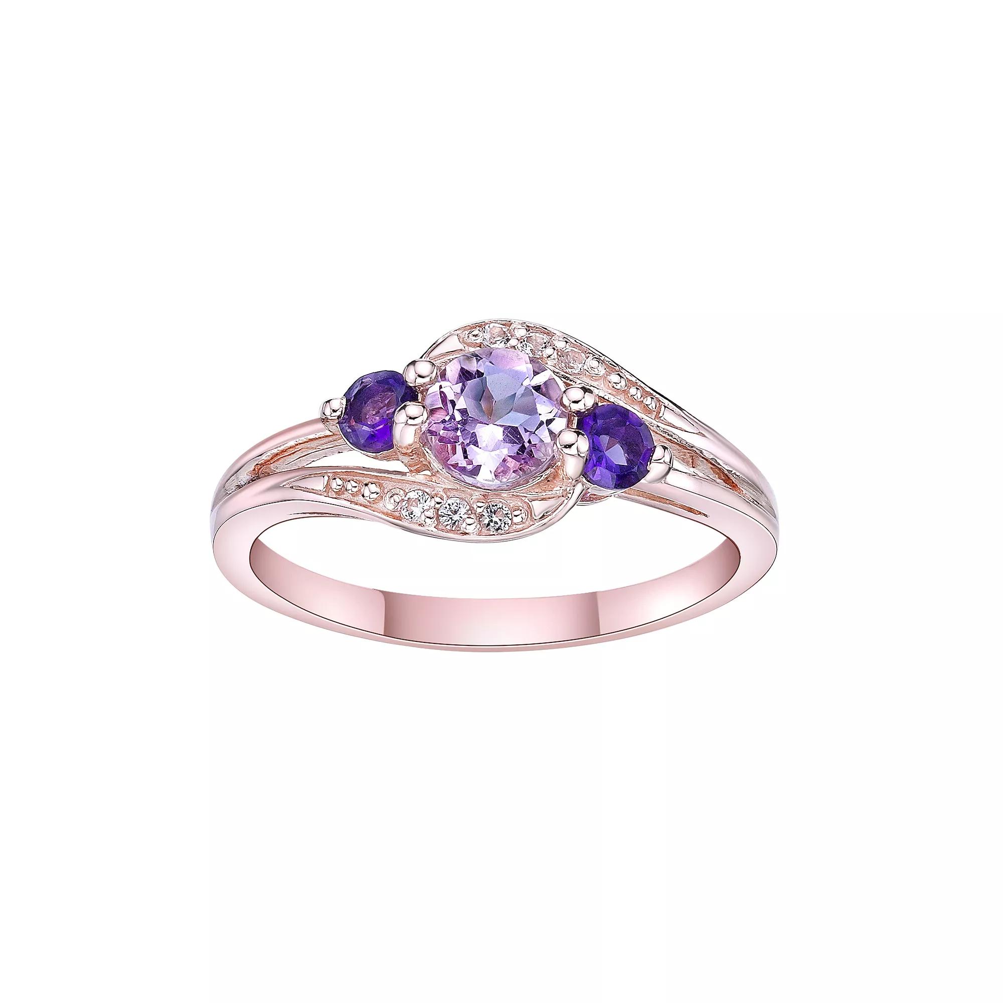 Gemminded 14k Rose Gold Over Silver Pink Amethyst & White Topaz Ring, Women's,  Product Image