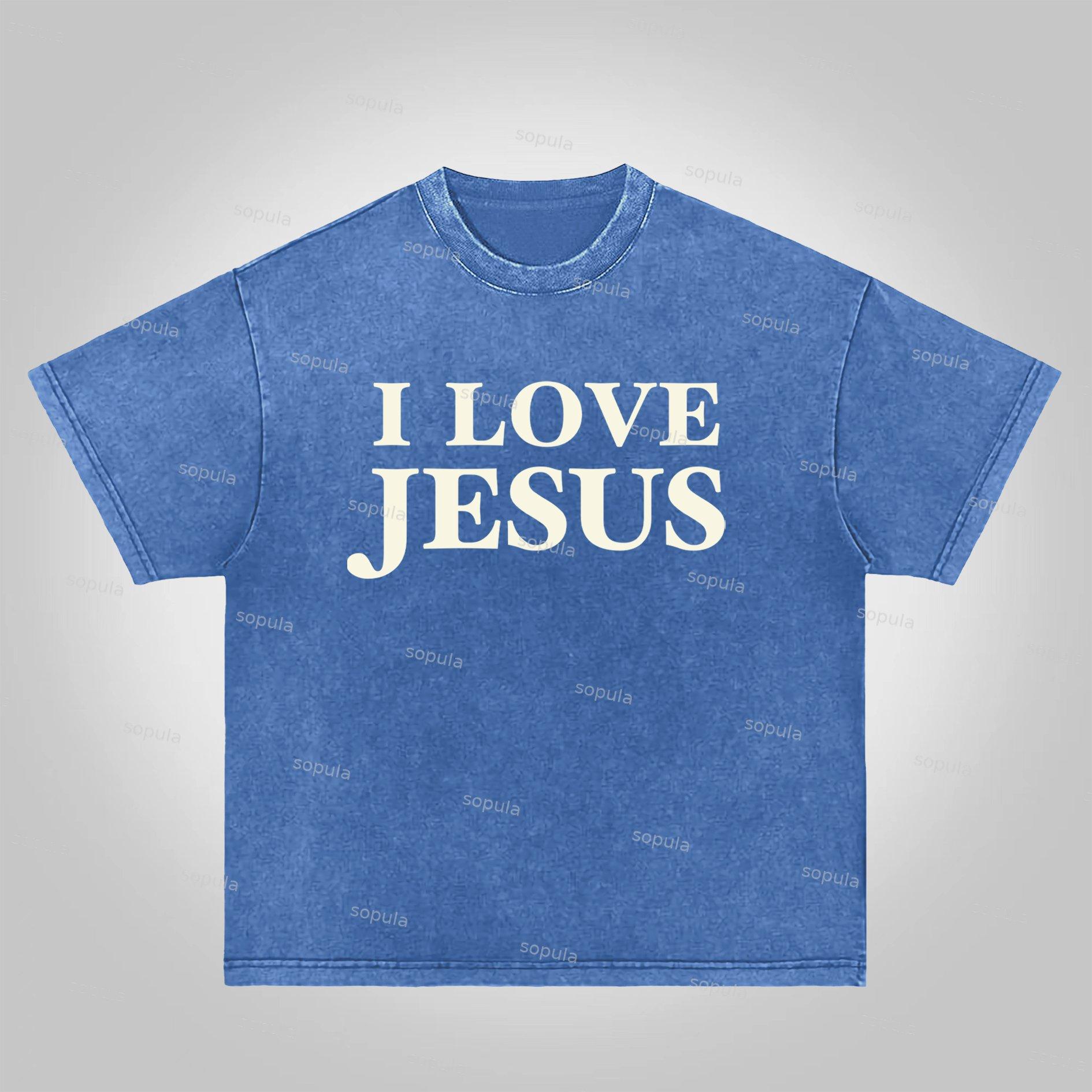 Sopula I Love Jesus. Jesus Loves The World Graphics Acid Washed T-shirt Product Image