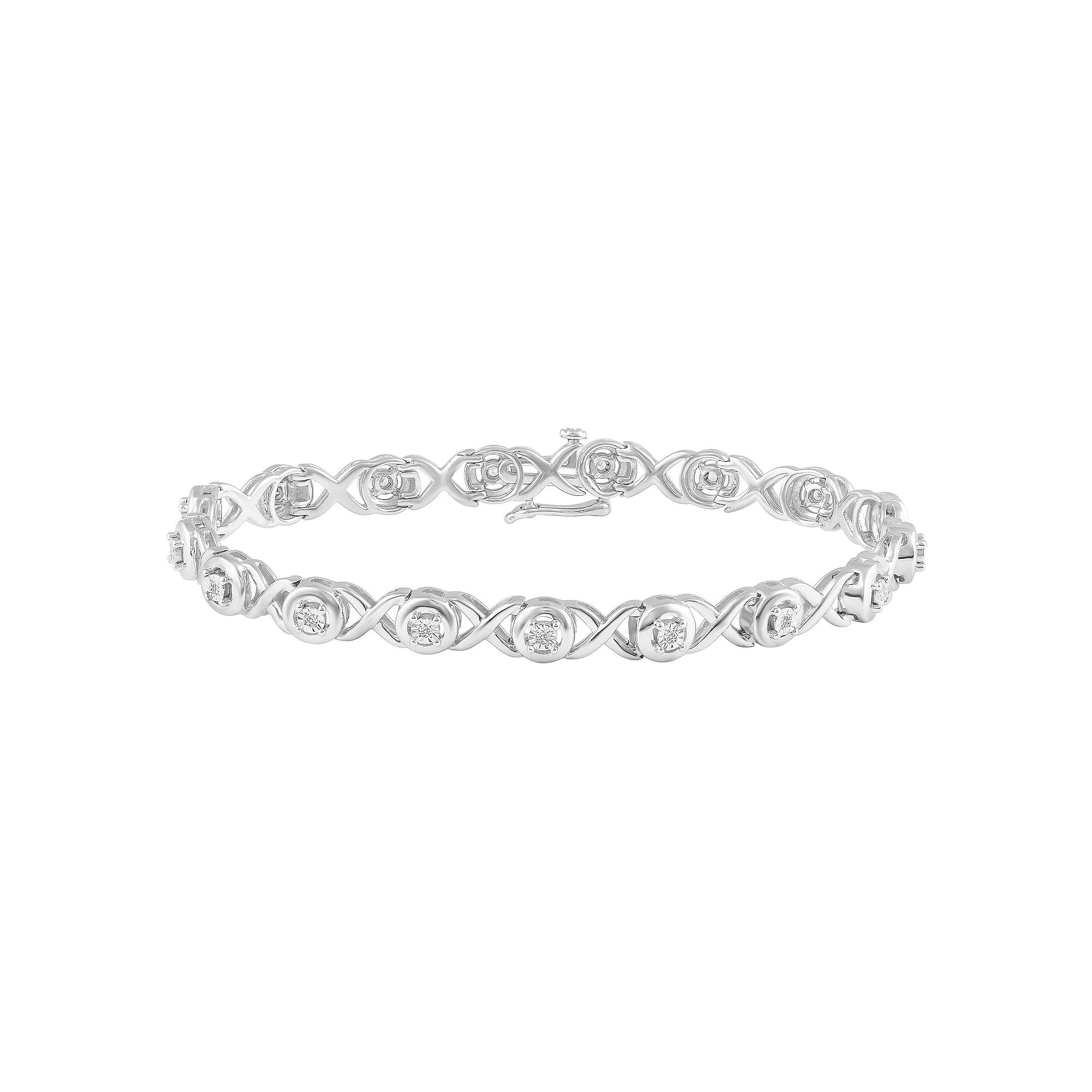 Royal Aura Sterling Silver 1/6 Carat T.W. Diamond "XO" Bracelet Set, Women's, Size: 7" Product Image