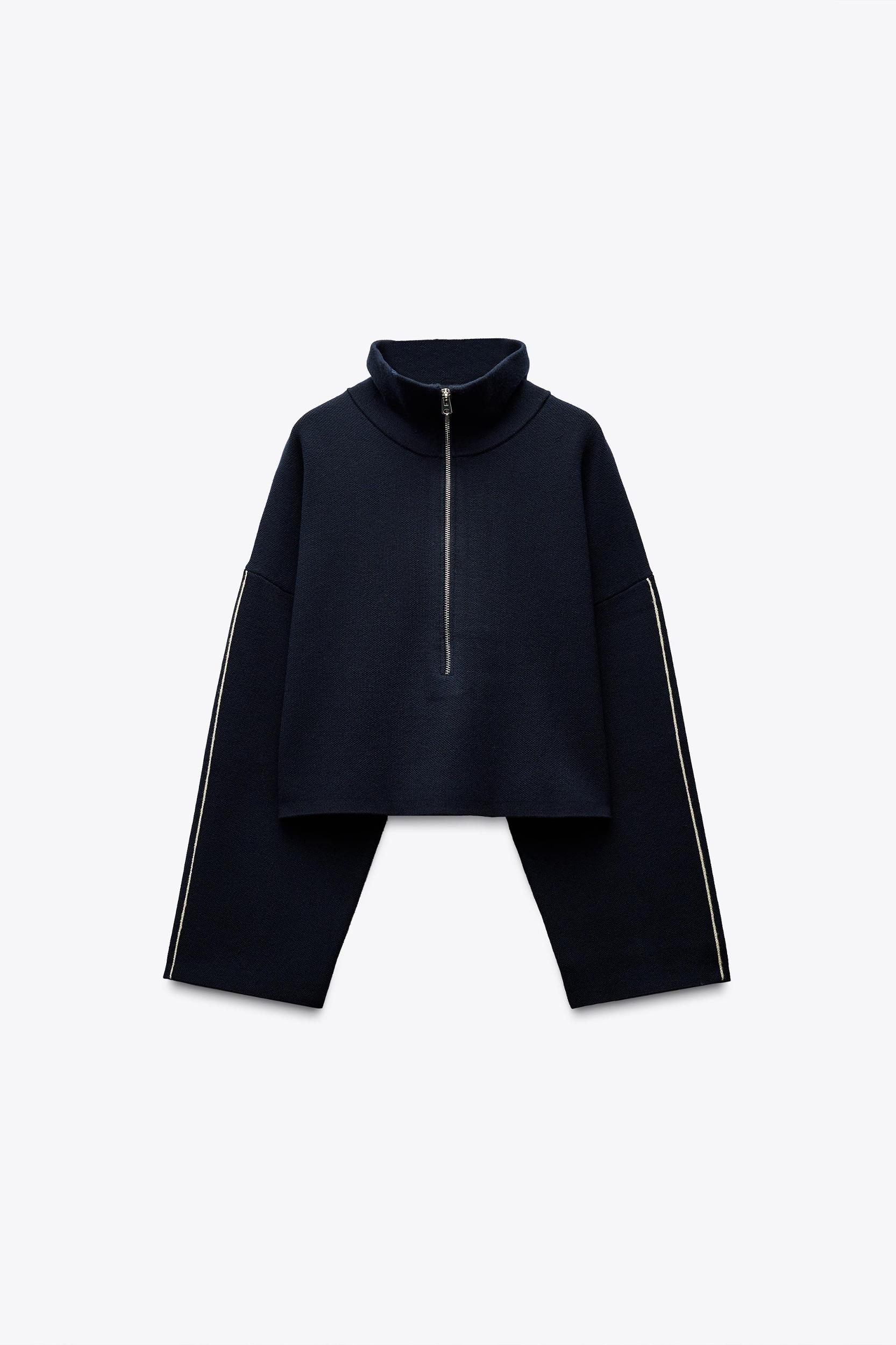 CROPPED SWEATSHIRT WITH PIPING Product Image