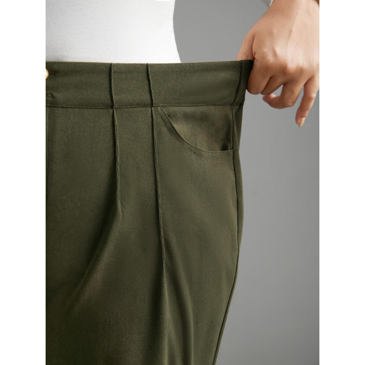 Plus Size Mid Rise Double Breasted Pleated Bootcut Pants Women ArmyGreen Elegant Bootcut Mid Rise Everyday Pants BloomChic 10/M Product Image