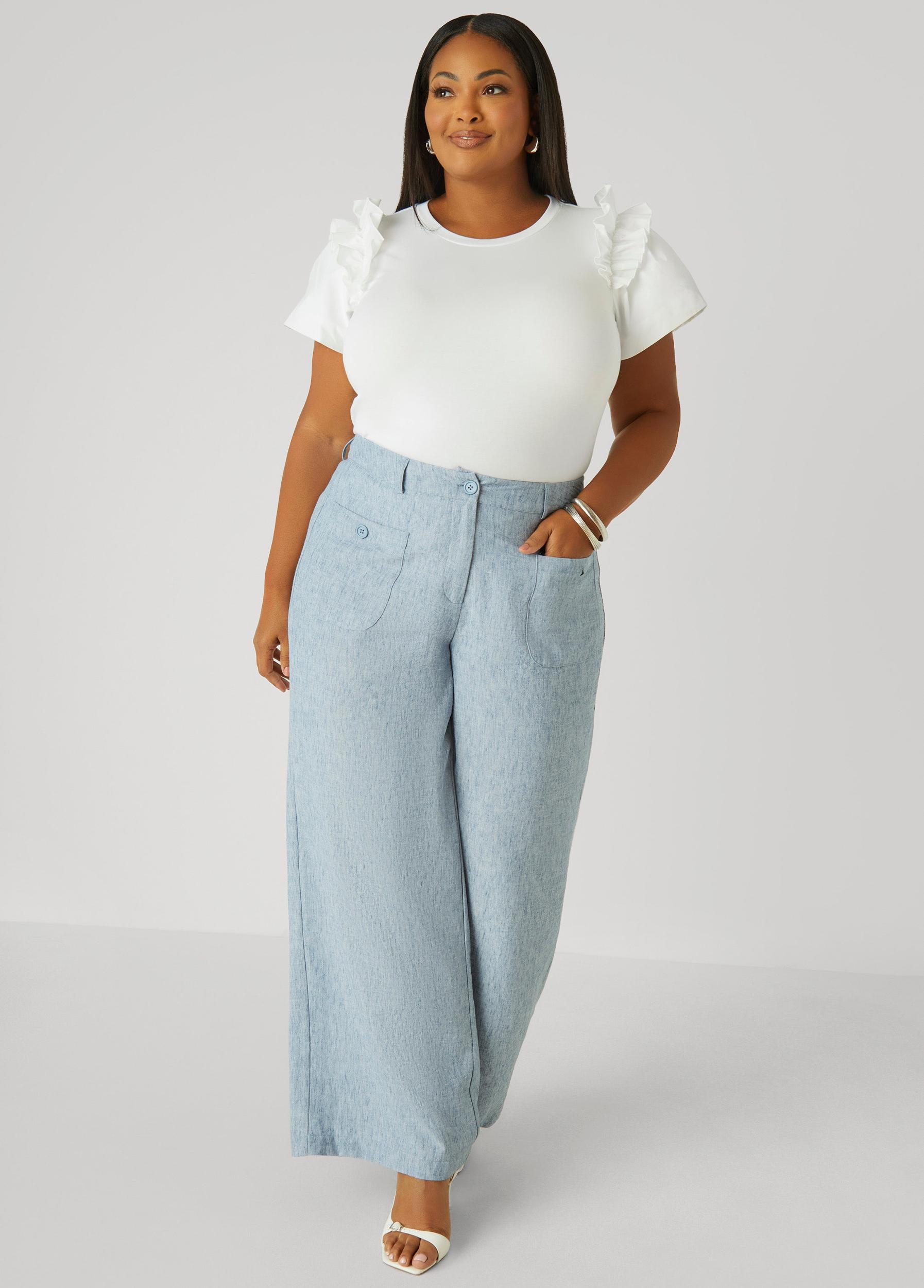 Plus Size Ruffled Poplin Paneled Tee Ashley Stewart Product Image