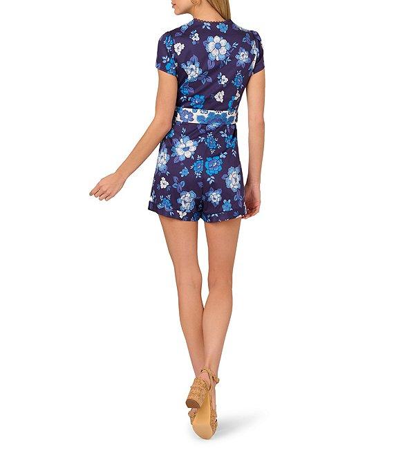 Adrianna by Adrianna Papell Short Sleeve Belted Floral Printed Cotton Romper Product Image