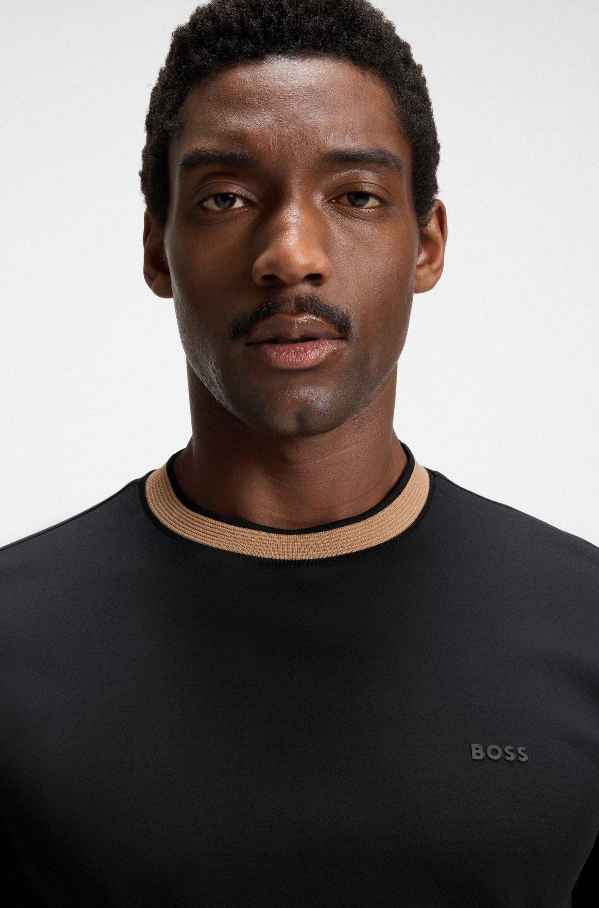 BOSS - Slim-fit shirt in dobby cotton with contrast trims - Black Product Image