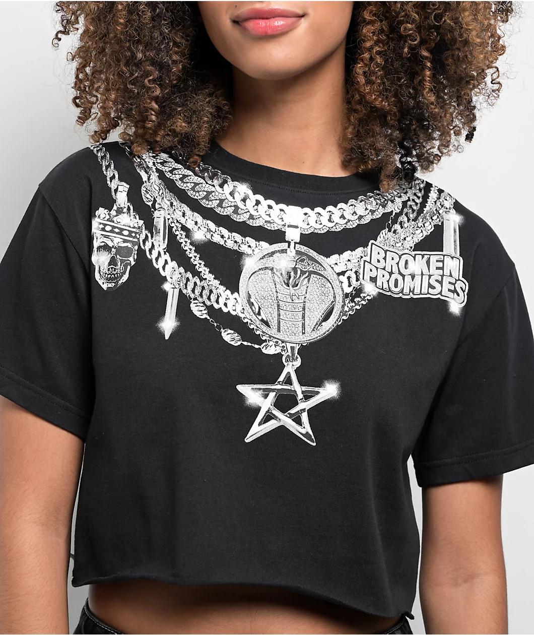 Broken Promises Chaoscharm Black Crop T-Shirt Product Image