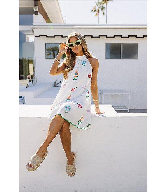 J.Marie Eloise Halter Neck Sleeveless Embroidered Mini Shift Dress Product Image