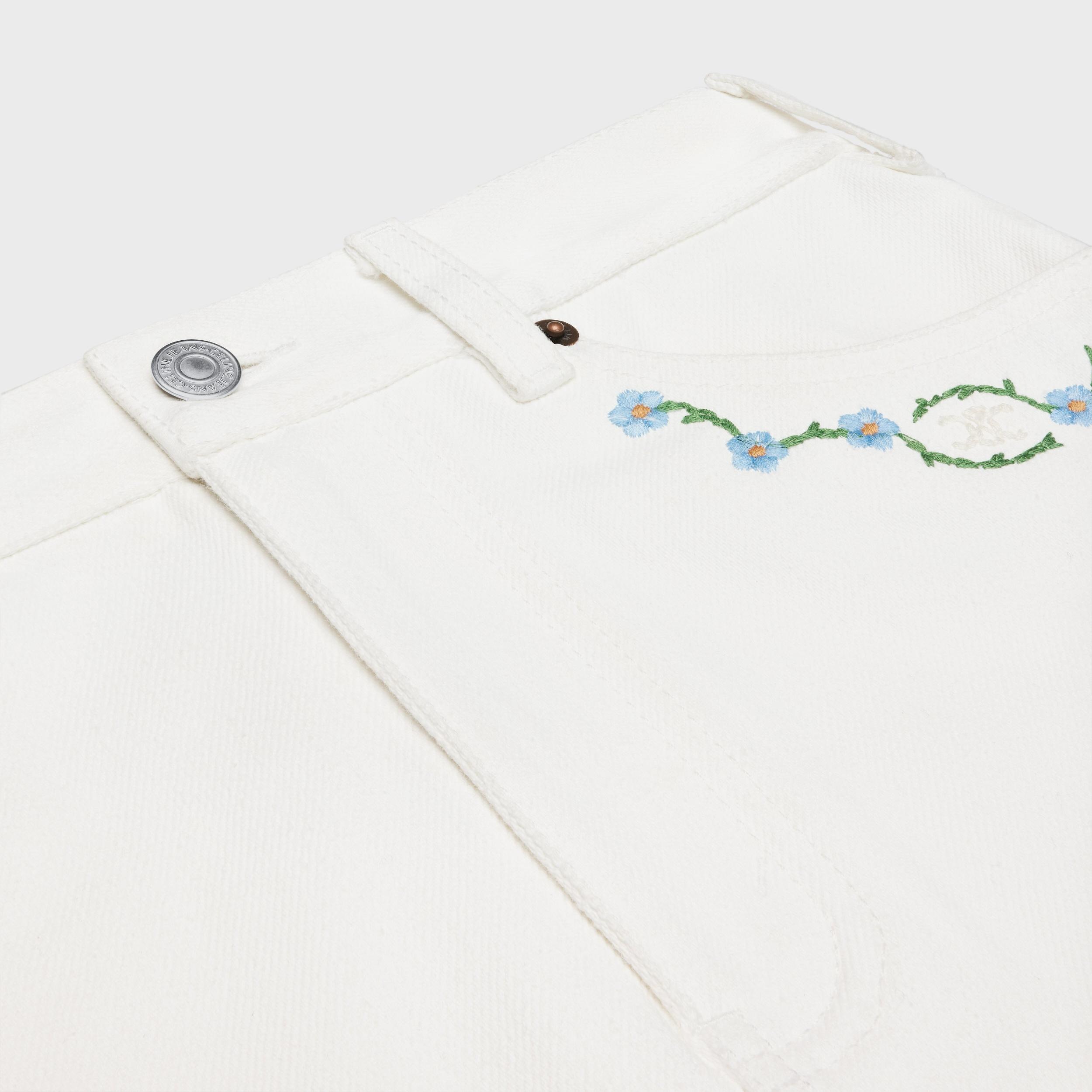 embroidered mini skirt in raw wash white denim Product Image
