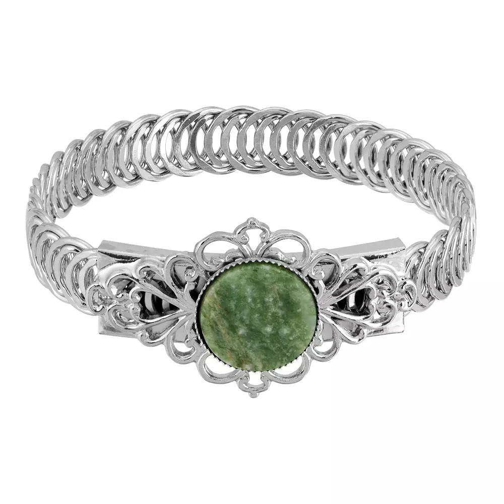 1928 Silver Tone Green Aventurine Belt Bracelet, Womens Product Image