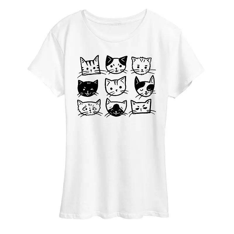 Womens Cat Faces Grid Graphic Tee, Girls Product Image