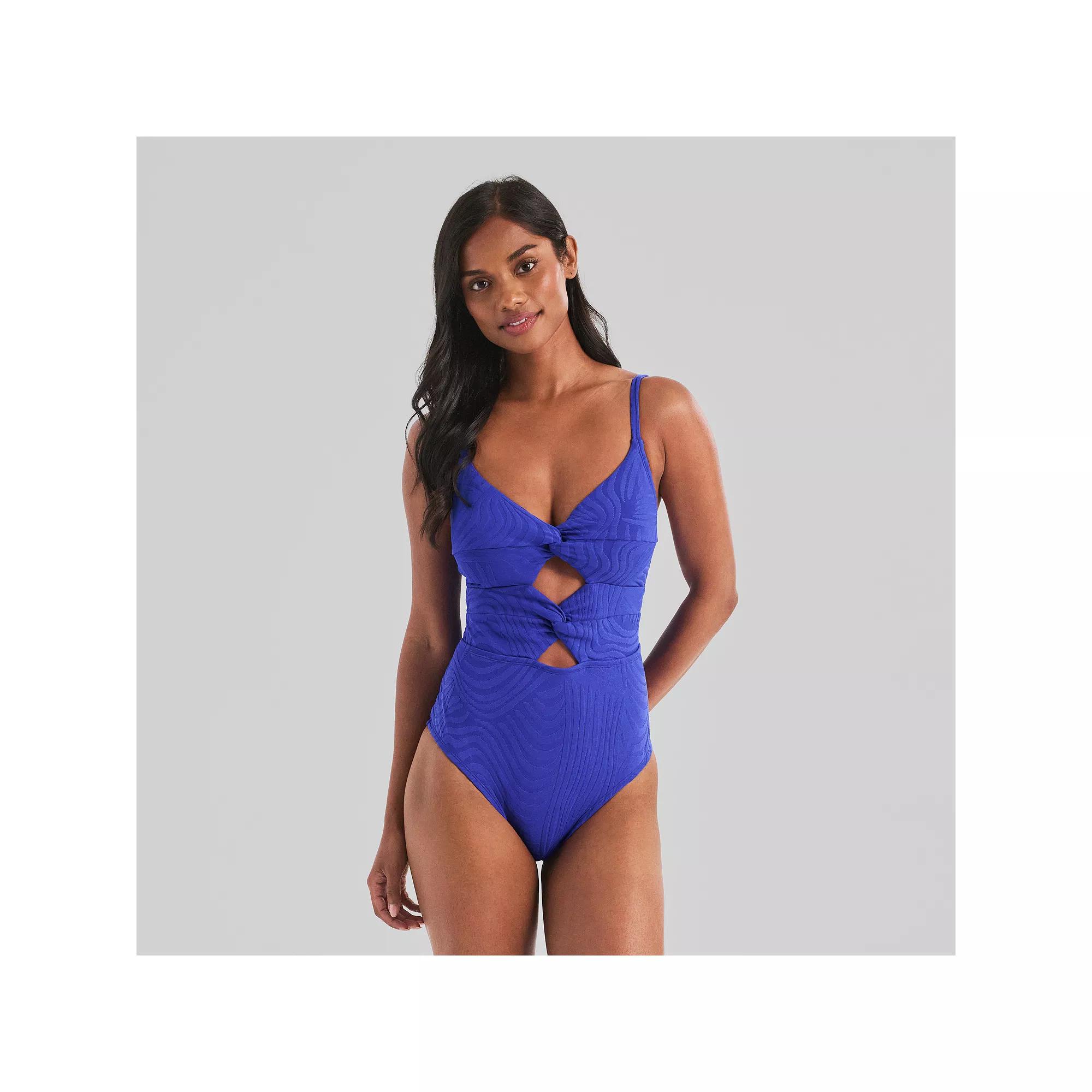 Women's Freshwater Solid Color Twist One-Piece Swimsuit, Size: Small, Zebra Blue Product Image