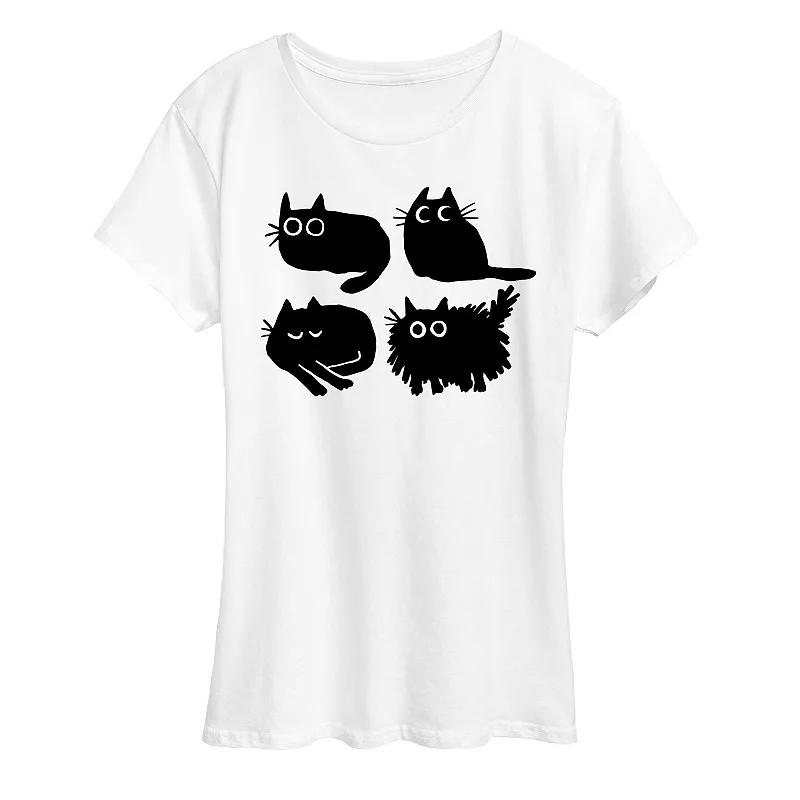 Women's Sketched Black Cats Graphic Tee, Girl's,  Product Image