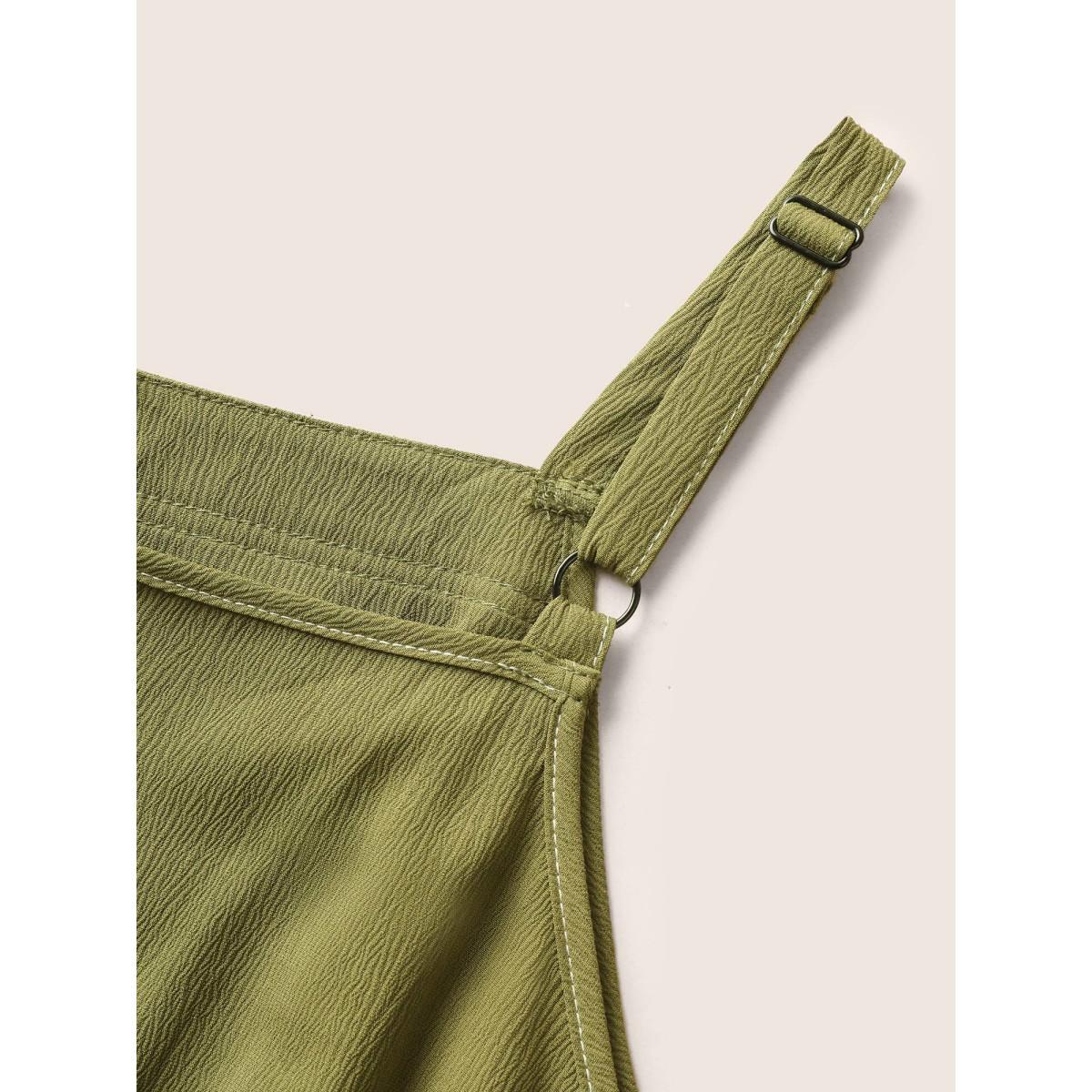 Plus Size ArmyGreen Plain Tucked Seam Frill Trim Jumpsuit Women Casual Sleeveless Non Everyday Loose Jumpsuits BloomChic 26/4X Product Image