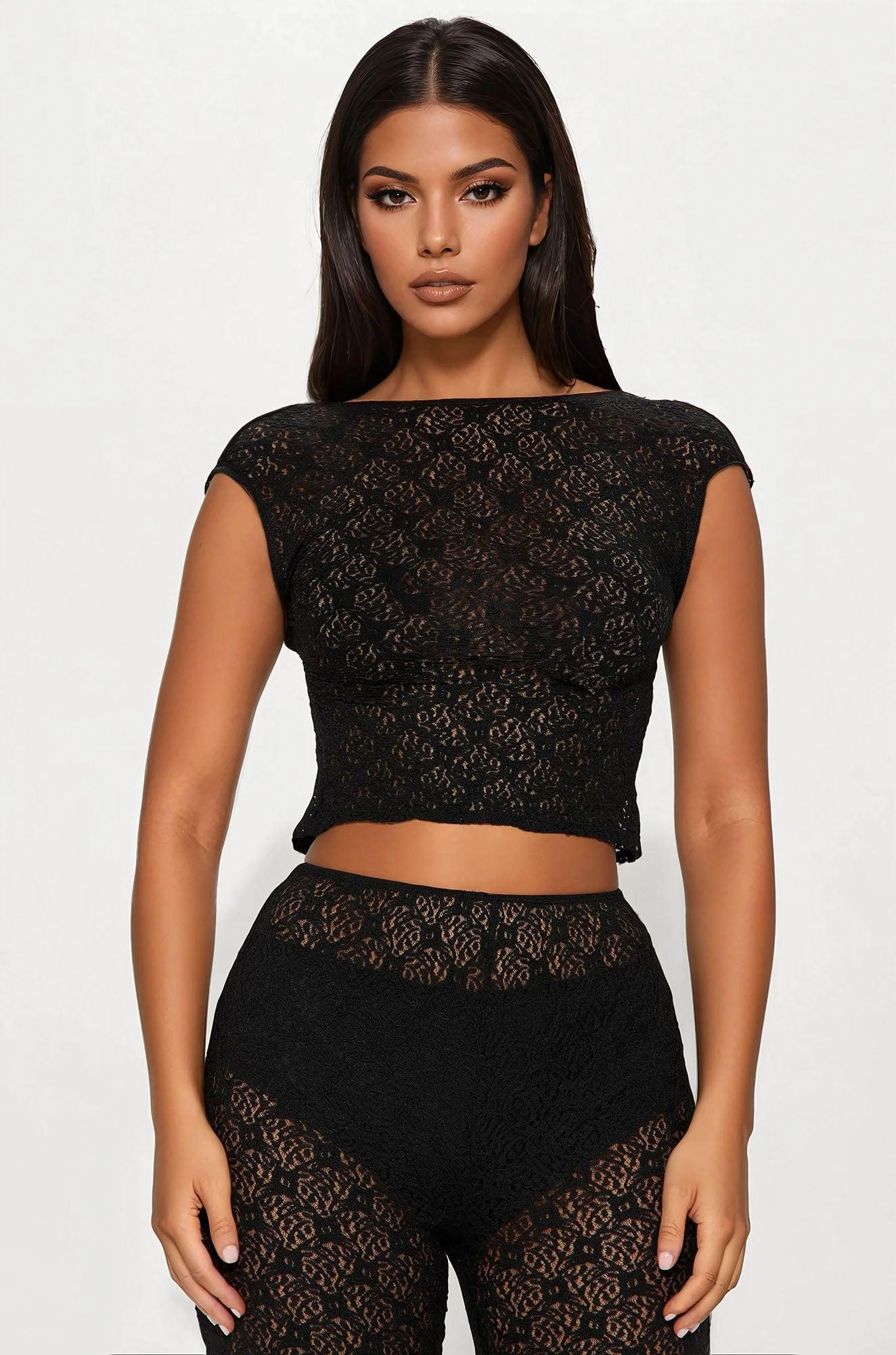 Sasha Lace Straight Leg Pant Set - Black Product Image