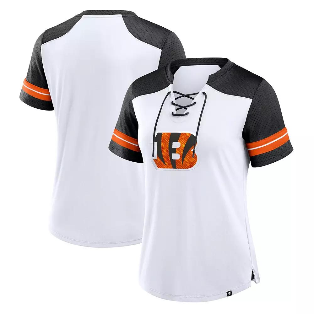 Women's Fanatics White/Black Cincinnati Bengals Foiled Primary Lace-Up T-Shirt,  Product Image