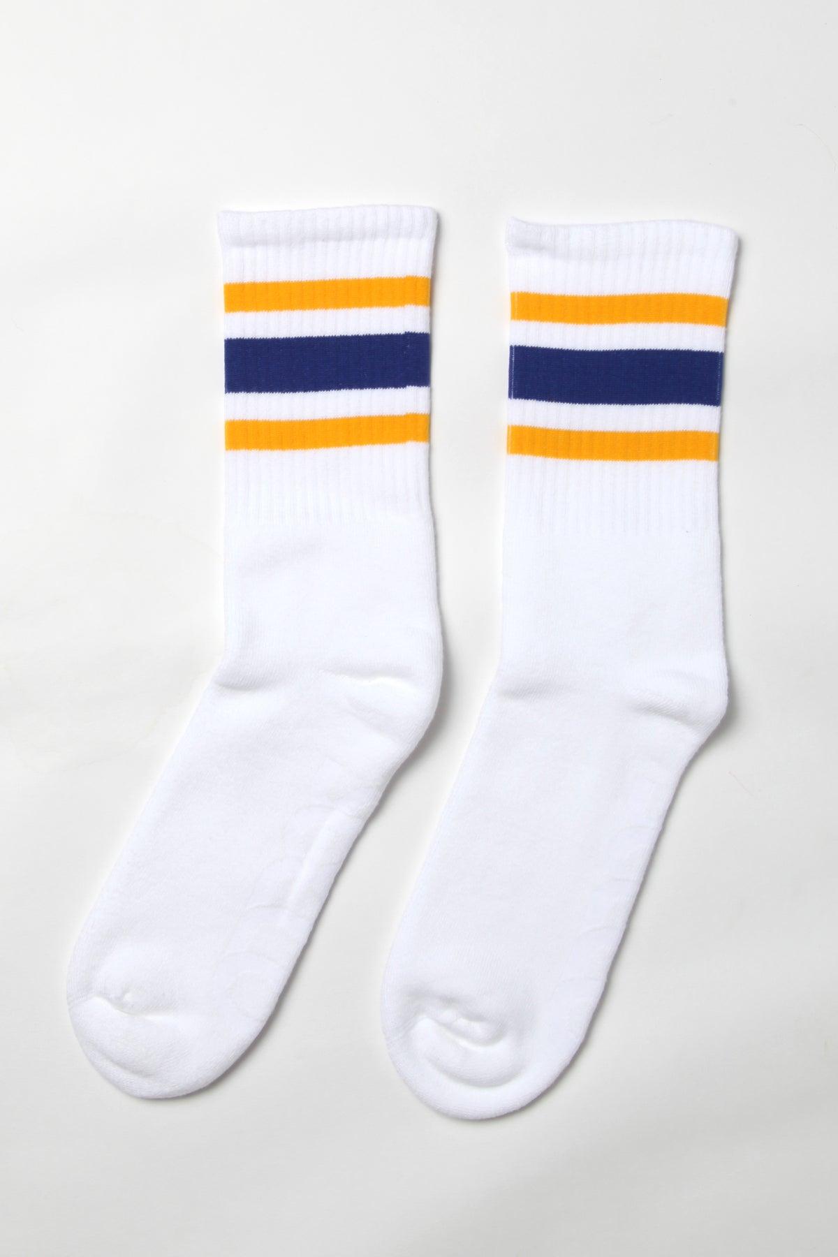 Socco - Striped Crew Socks - Blue/Yellow/White Product Image