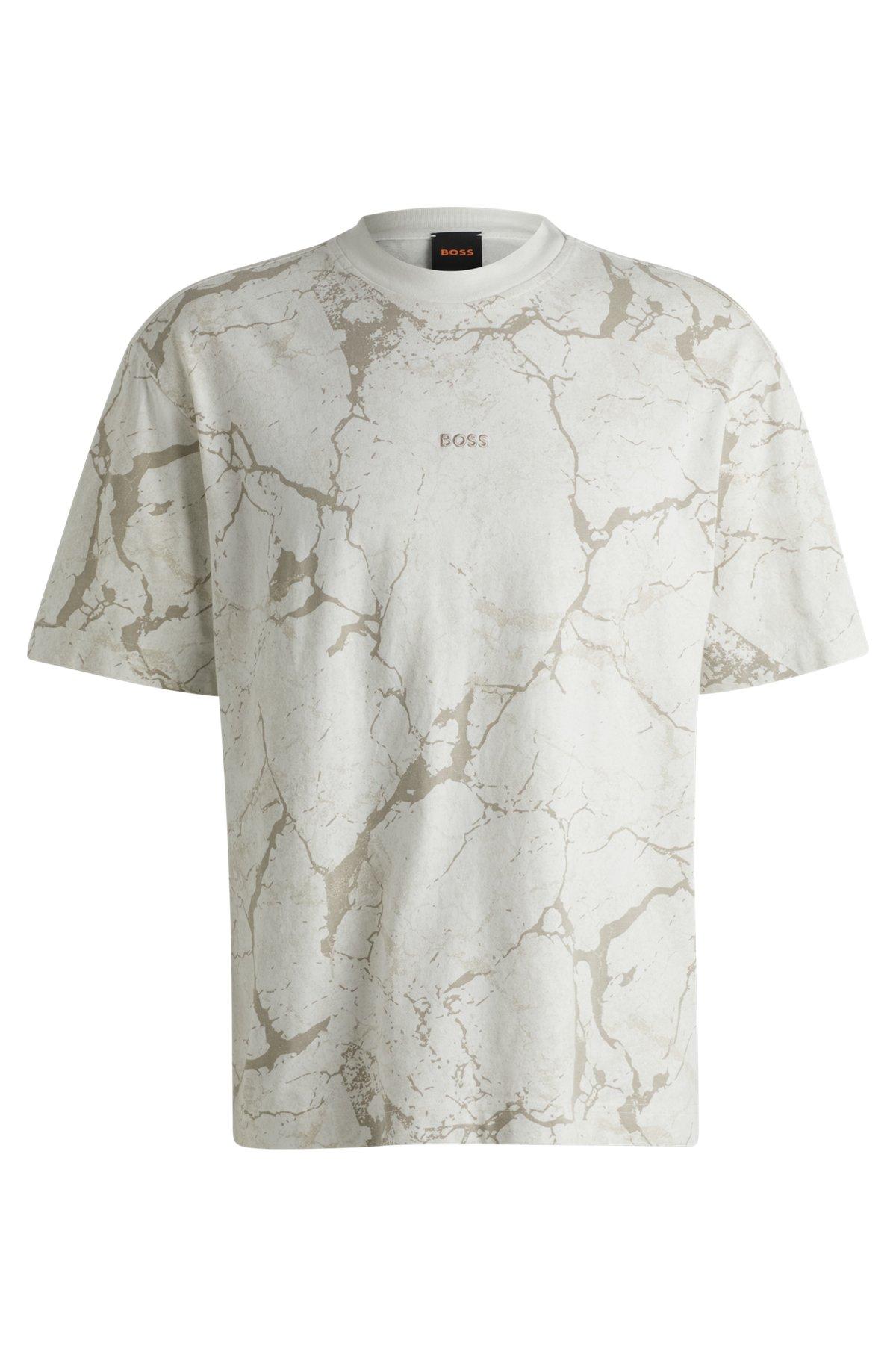 BOSS - Cotton-jersey T-shirt with all-over print - Light Beige Product Image