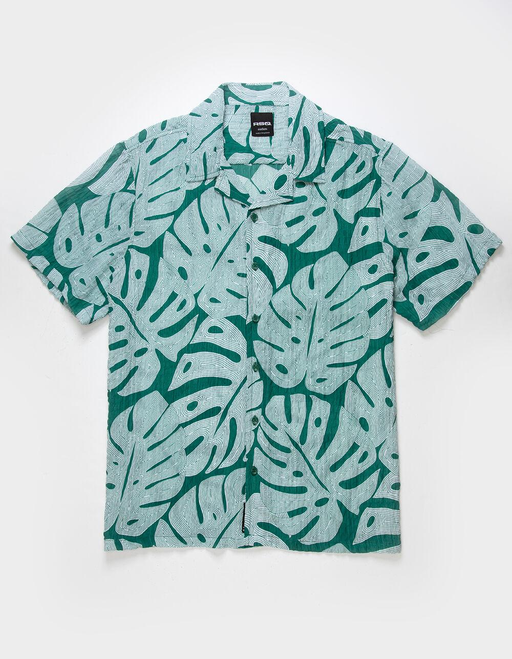 RSQ Mens Texture Leaf Camp Shirt - GREEN Product Image