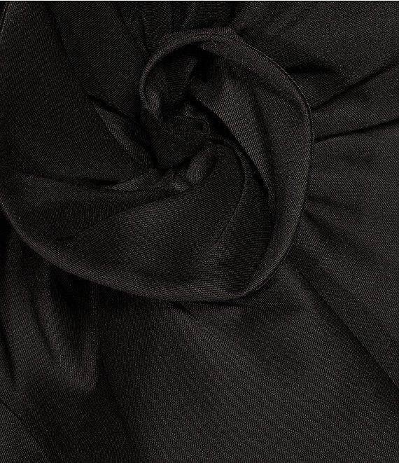 Muse by Marchesa Stretch Mikado Satin 3D Floral Blossom Ruched Straight Neck Sleeveless Running Front Peplum Coordinating Blouse Product Image