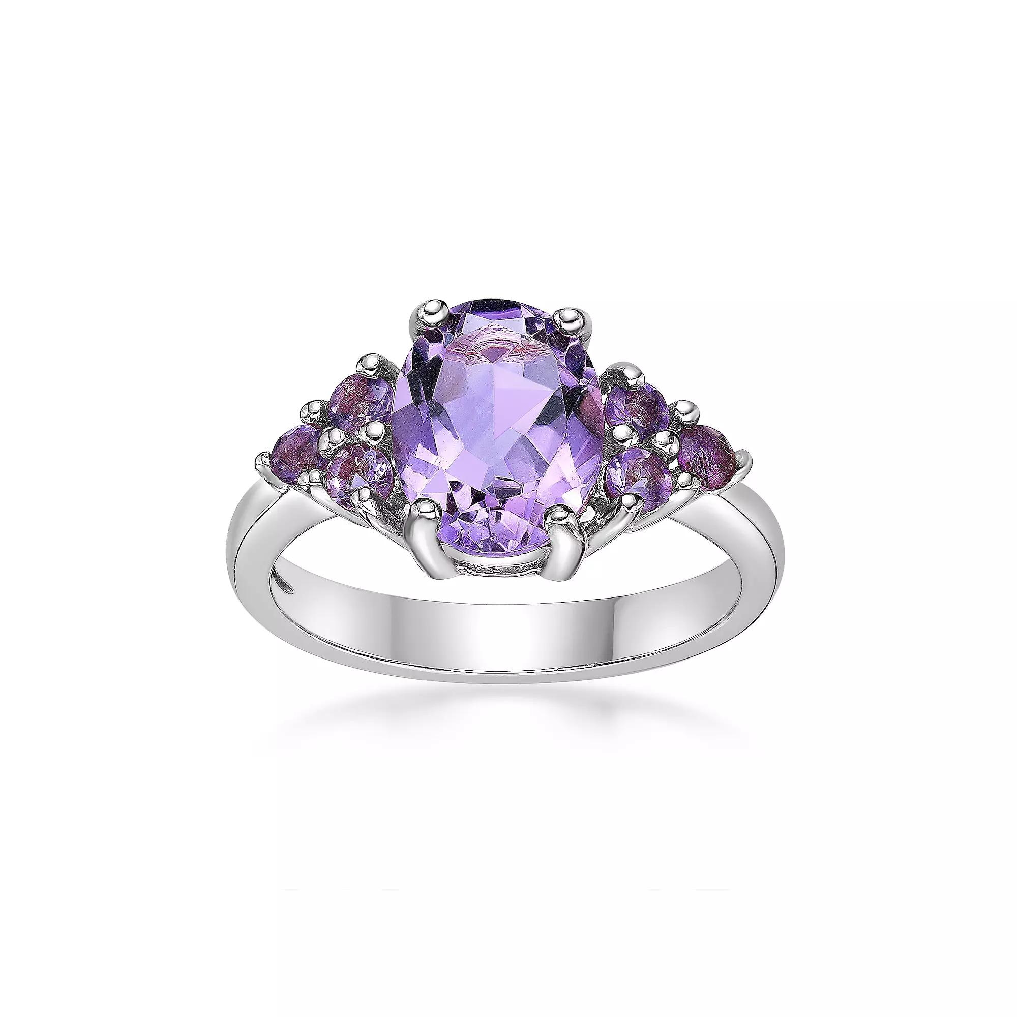 Gemminded Sterling Silver Amethyst Oval Ring, Women's, Size: 6 Product Image