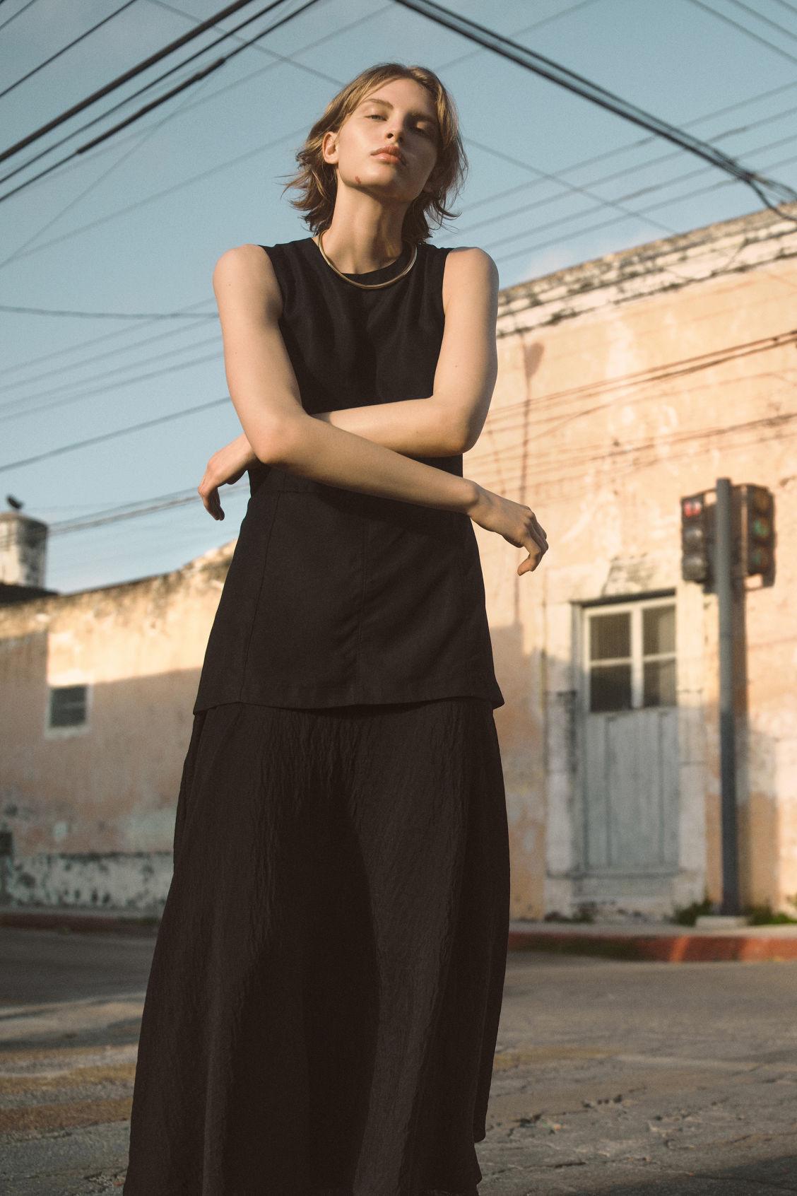 LAYERED PEPLUM MIDI DRESS Product Image