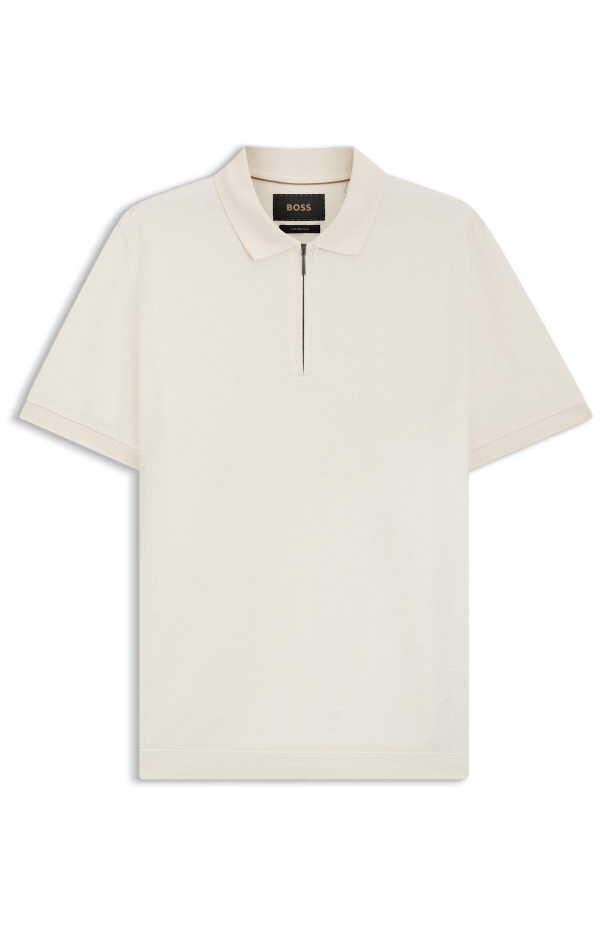 BOSS - Slim-fit polo shirt in mercerized-cotton jacquard - White Product Image