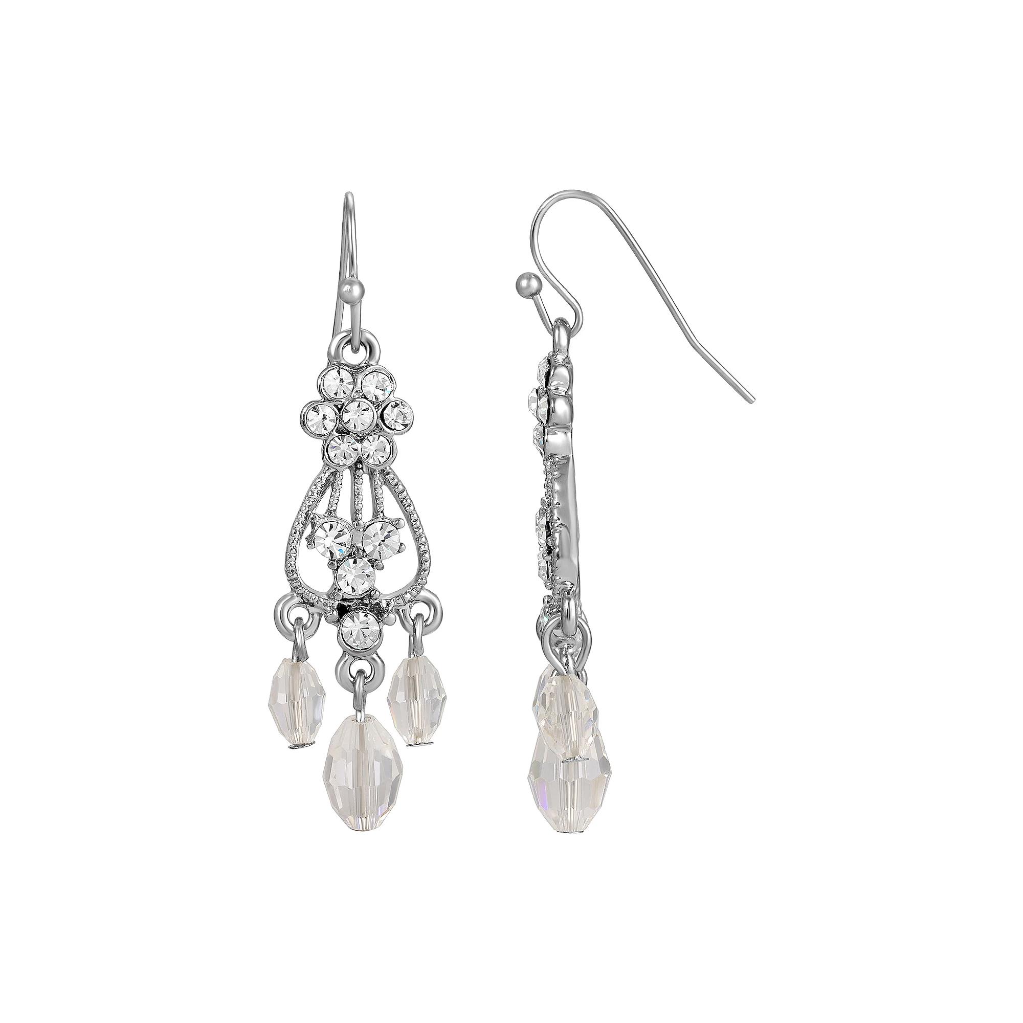 1928 Silver Tone Crystal Chandelier Drop Earrings, Womens, White Product Image